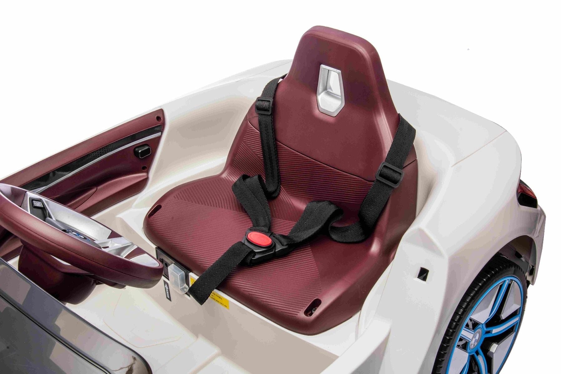 Elektro-Rutschauto BMW i4, Weiß, 2,4-GHz-Fernbedienung, USB / AUX / Bluetooth, Hinterradaufhängung, 12-V-Batterie, LED-Leuchten, 2 x 25-W-Motor, ORIGINAL-Lizenz