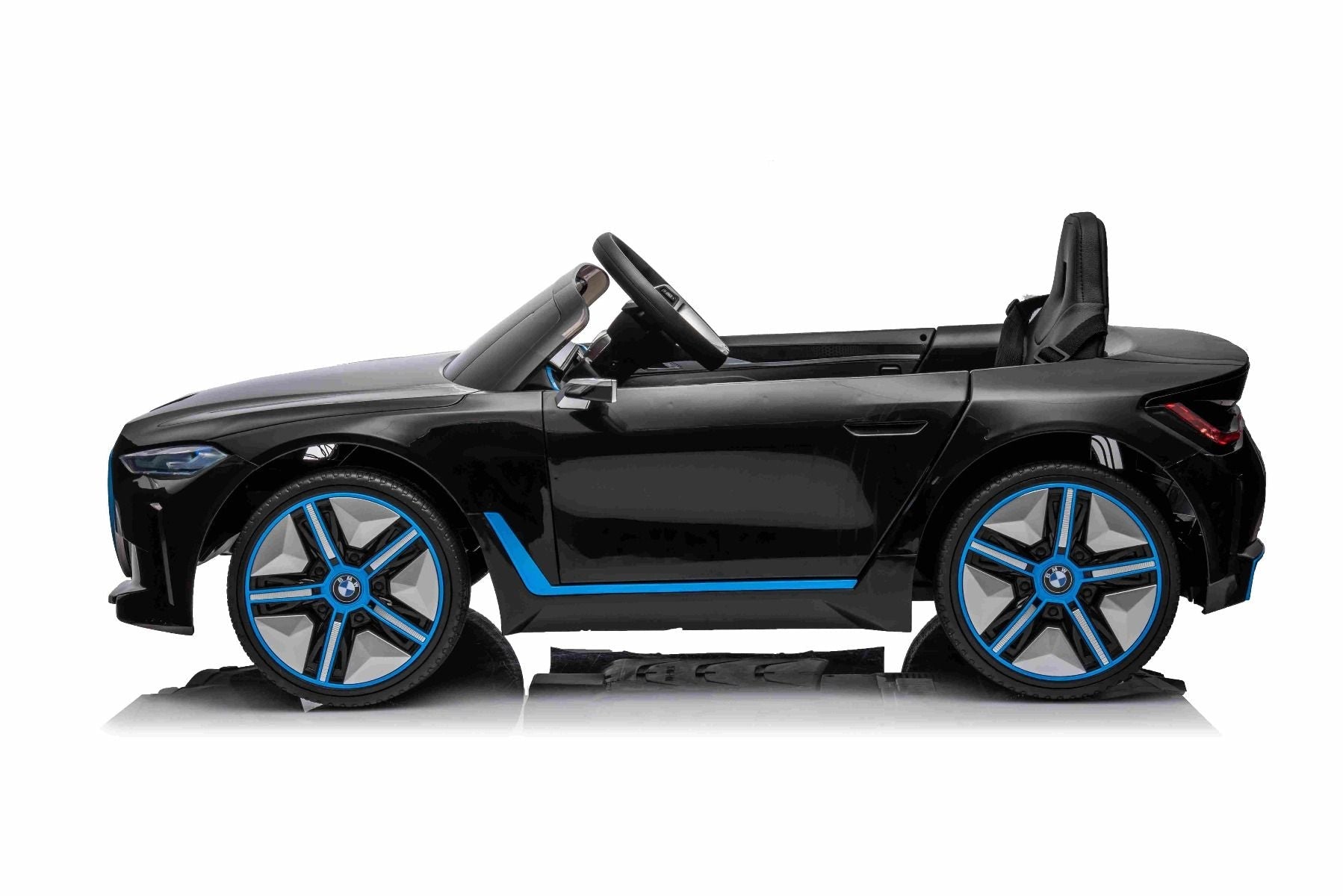 Elektro-Rutschauto BMW i4, noir, 2,4-GHz-Fernbedienung, USB / AUX / Bluetooth, Hinterradaufhängung, 12-V-Batterie, LED-Leuchten, 2 x 25-W-Motor, ORIGINAL-Lizenz