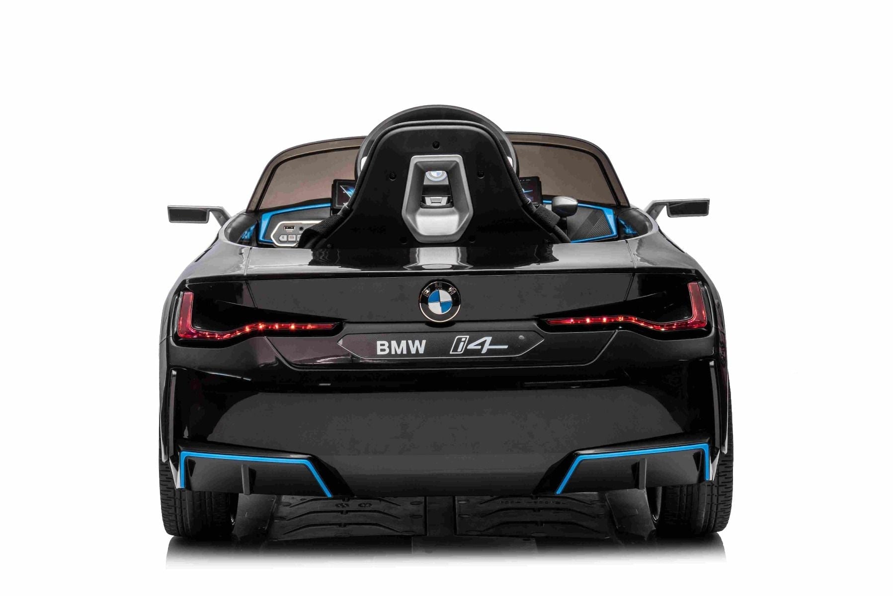 Elektro-Rutschauto BMW i4, noir, 2,4-GHz-Fernbedienung, USB / AUX / Bluetooth, Hinterradaufhängung, 12-V-Batterie, LED-Leuchten, 2 x 25-W-Motor, ORIGINAL-Lizenz