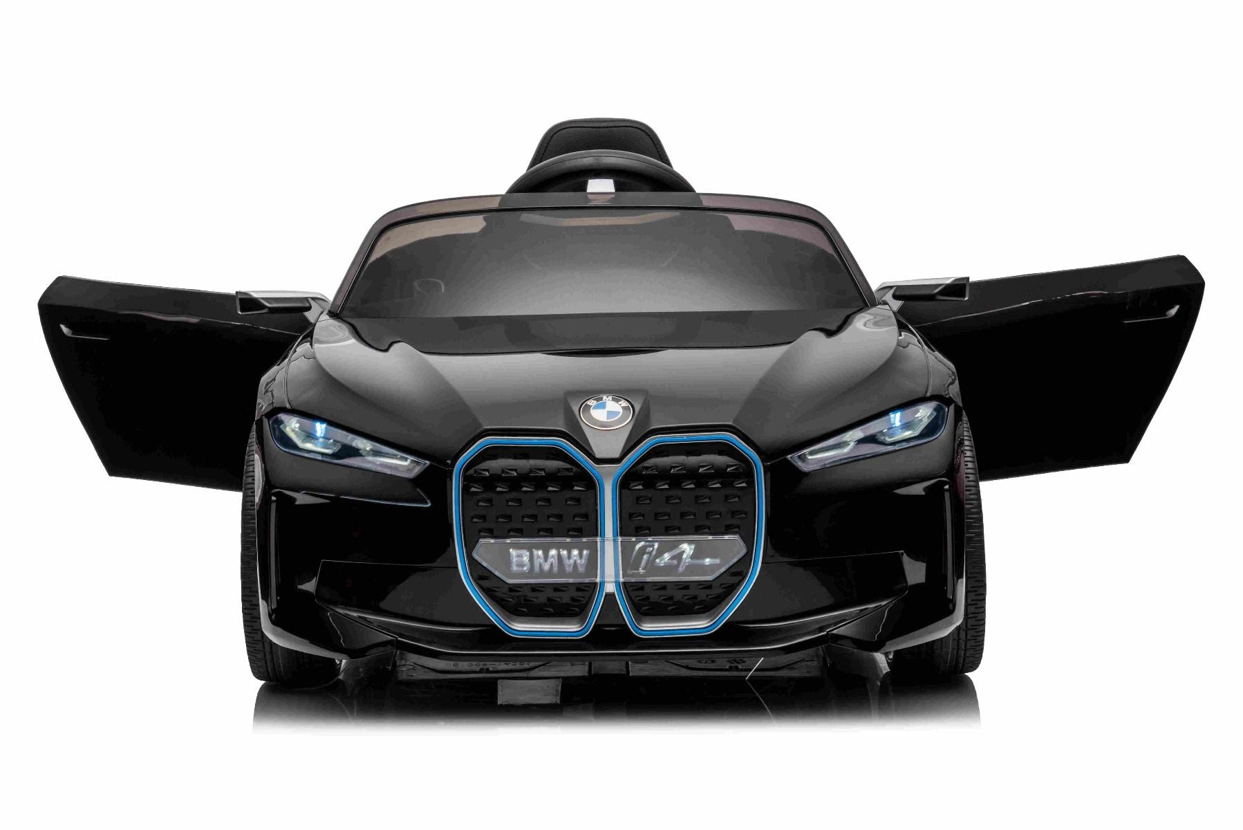 Elektro-Rutschauto BMW i4, noir, 2,4-GHz-Fernbedienung, USB / AUX / Bluetooth, Hinterradaufhängung, 12-V-Batterie, LED-Leuchten, 2 x 25-W-Motor, ORIGINAL-Lizenz