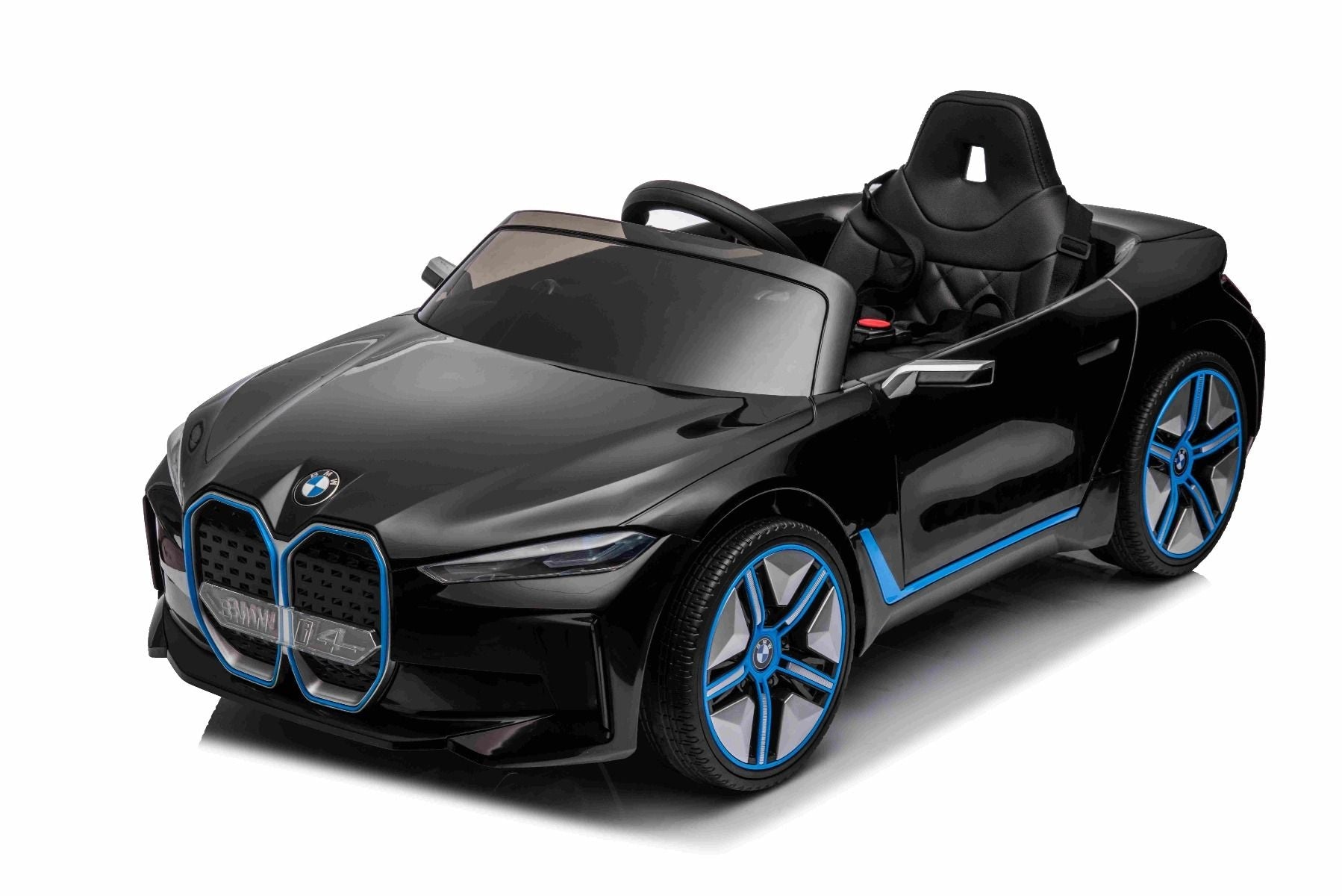 Elektro-Rutschauto BMW i4, noir, 2,4-GHz-Fernbedienung, USB / AUX / Bluetooth, Hinterradaufhängung, 12-V-Batterie, LED-Leuchten, 2 x 25-W-Motor, ORIGINAL-Lizenz