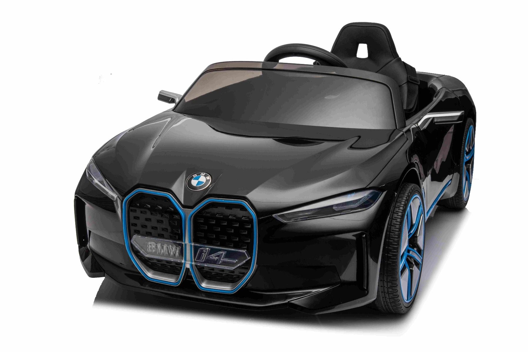 Elektro-Rutschauto BMW i4, noir, 2,4-GHz-Fernbedienung, USB / AUX / Bluetooth, Hinterradaufhängung, 12-V-Batterie, LED-Leuchten, 2 x 25-W-Motor, ORIGINAL-Lizenz