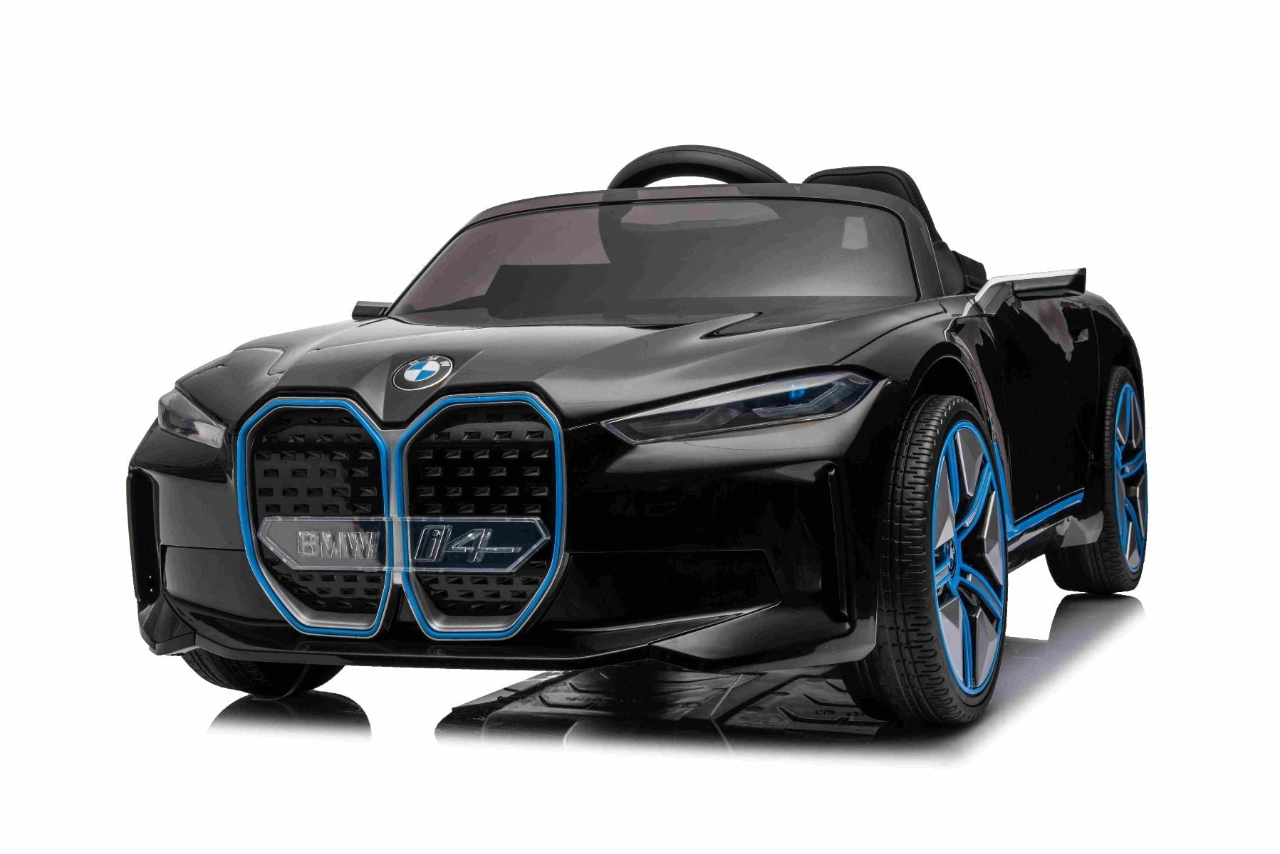 Elektro-Rutschauto BMW i4, noir, 2,4-GHz-Fernbedienung, USB / AUX / Bluetooth, Hinterradaufhängung, 12-V-Batterie, LED-Leuchten, 2 x 25-W-Motor, ORIGINAL-Lizenz
