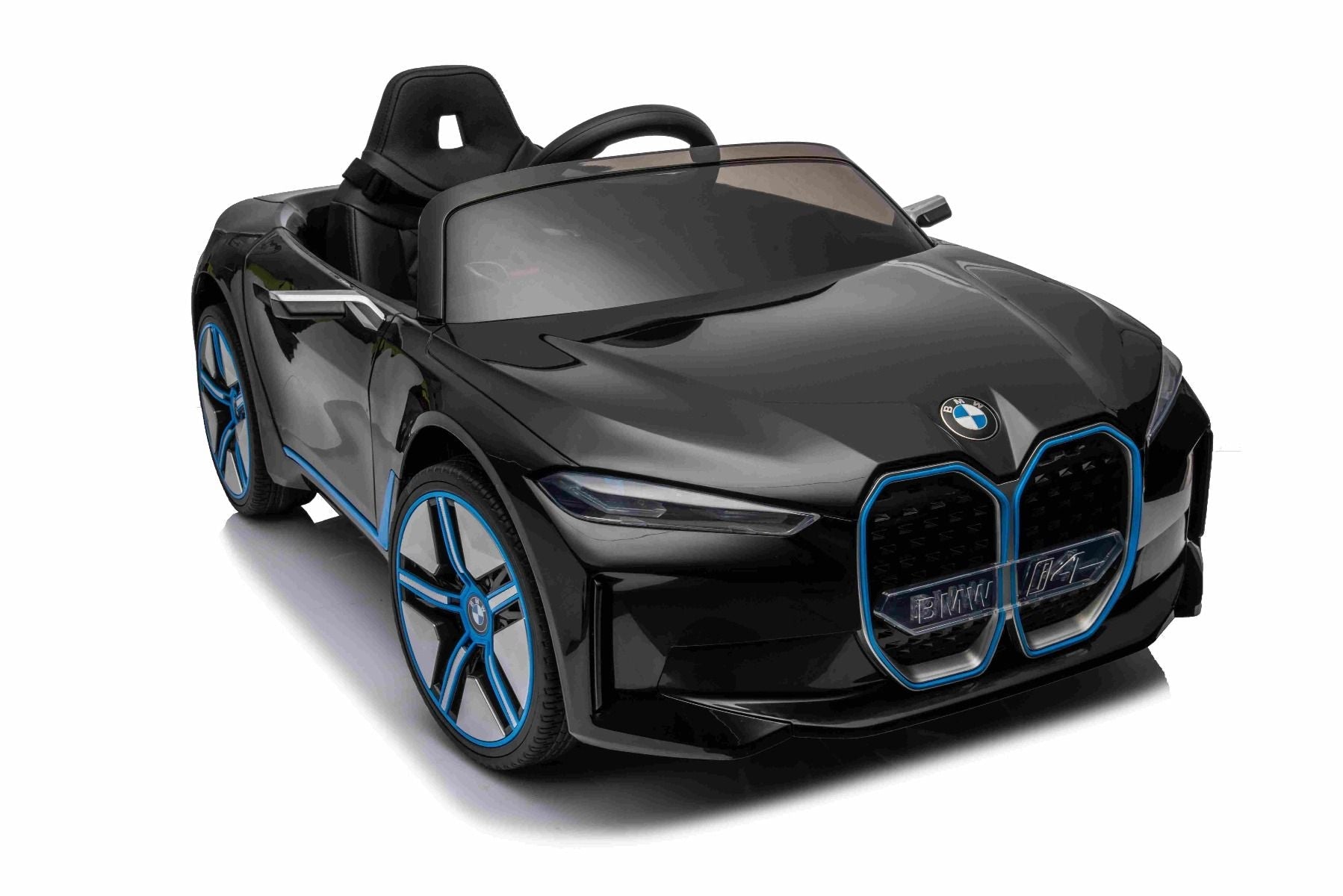 Elektro-Rutschauto BMW i4, noir, 2,4-GHz-Fernbedienung, USB / AUX / Bluetooth, Hinterradaufhängung, 12-V-Batterie, LED-Leuchten, 2 x 25-W-Motor, ORIGINAL-Lizenz