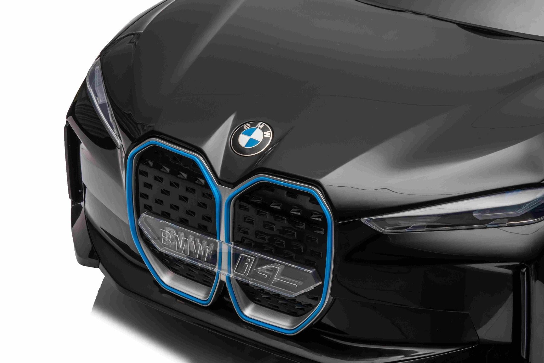 Elektro-Rutschauto BMW i4, noir, 2,4-GHz-Fernbedienung, USB / AUX / Bluetooth, Hinterradaufhängung, 12-V-Batterie, LED-Leuchten, 2 x 25-W-Motor, ORIGINAL-Lizenz