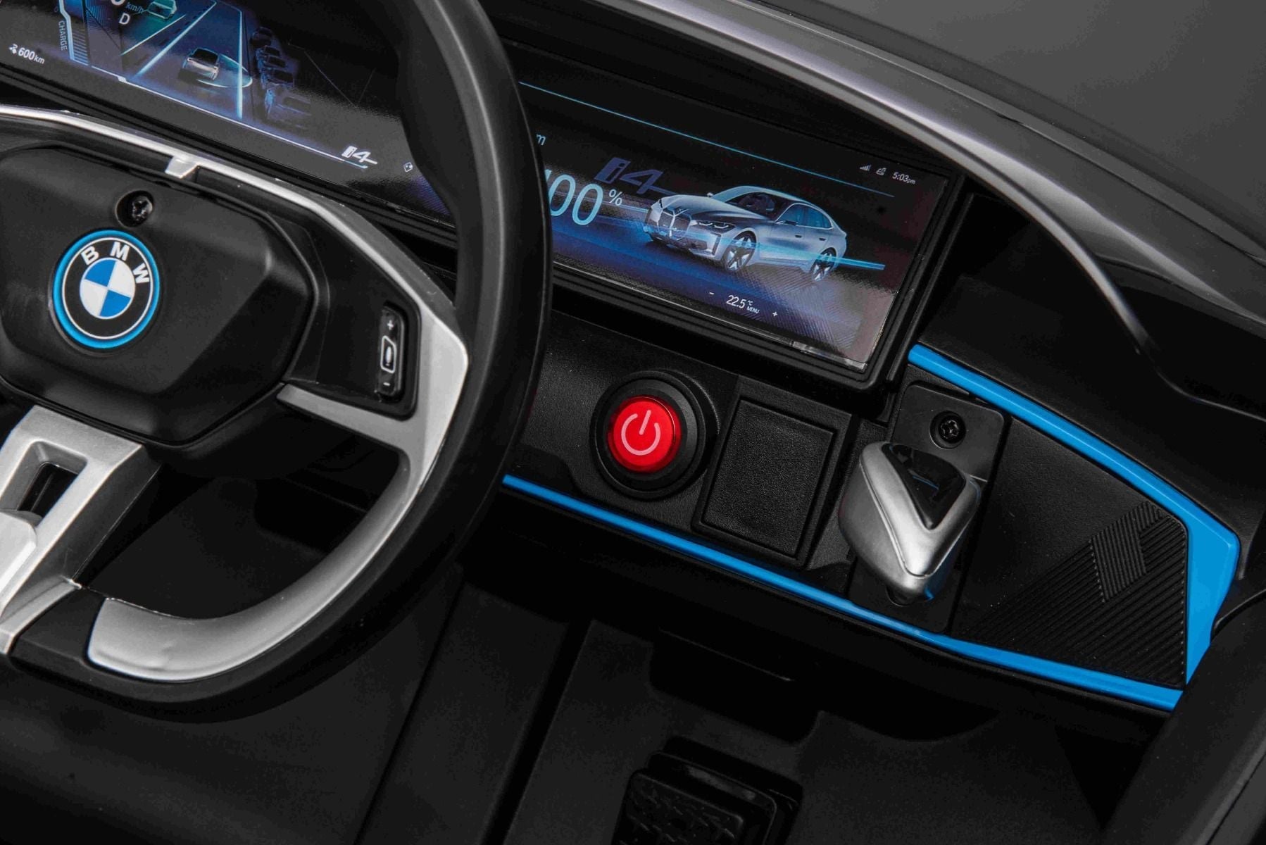 Elektro-Rutschauto BMW i4, noir, 2,4-GHz-Fernbedienung, USB / AUX / Bluetooth, Hinterradaufhängung, 12-V-Batterie, LED-Leuchten, 2 x 25-W-Motor, ORIGINAL-Lizenz