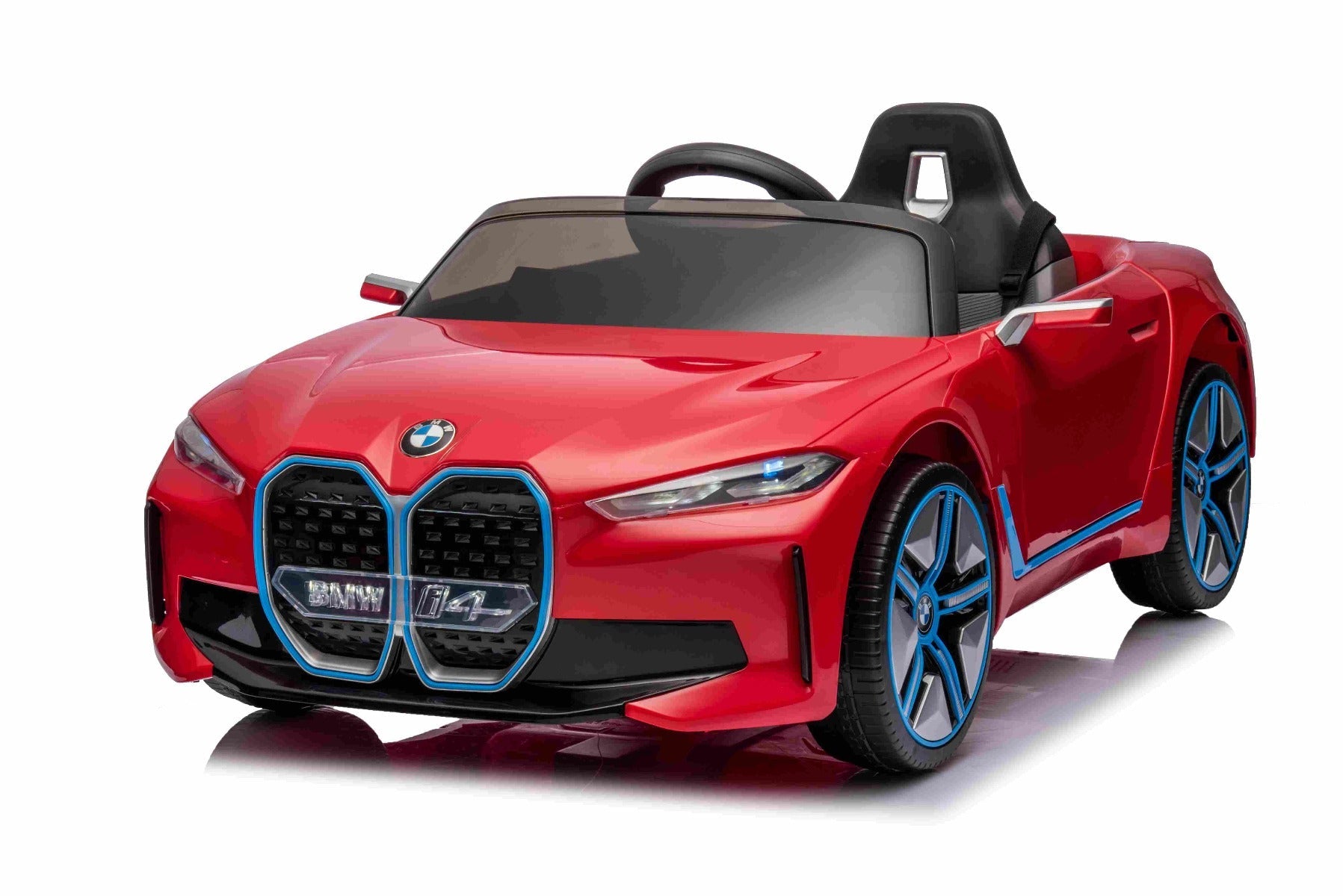 Elektro-Rutschauto BMW i4, rouge, 2,4-GHz-Fernbedienung, USB / AUX / Bluetooth, Hinterradaufhängung, 12-V-Batterie, LED-Leuchten, 2 x 25-W-Motor, ORIGINAL-Lizenz