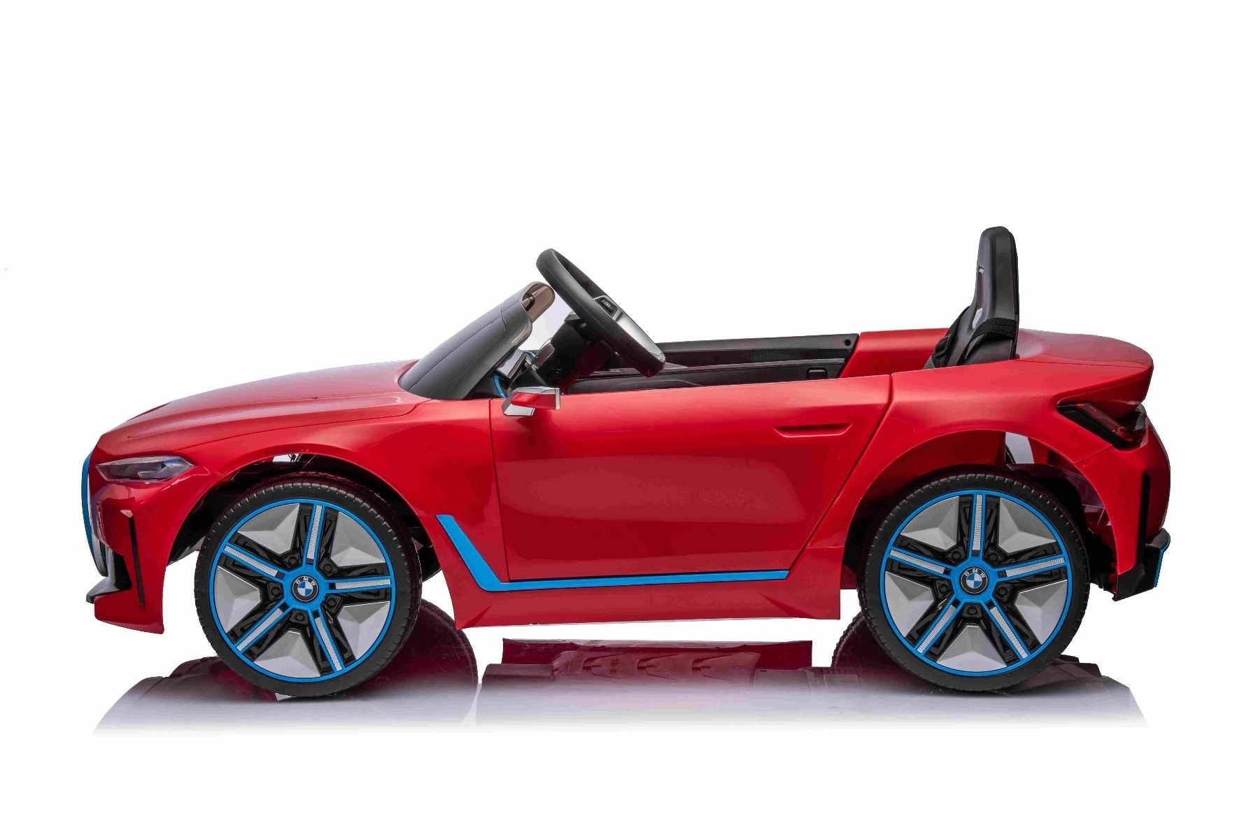 Elektro-Rutschauto BMW i4, rouge, 2,4-GHz-Fernbedienung, USB / AUX / Bluetooth, Hinterradaufhängung, 12-V-Batterie, LED-Leuchten, 2 x 25-W-Motor, ORIGINAL-Lizenz
