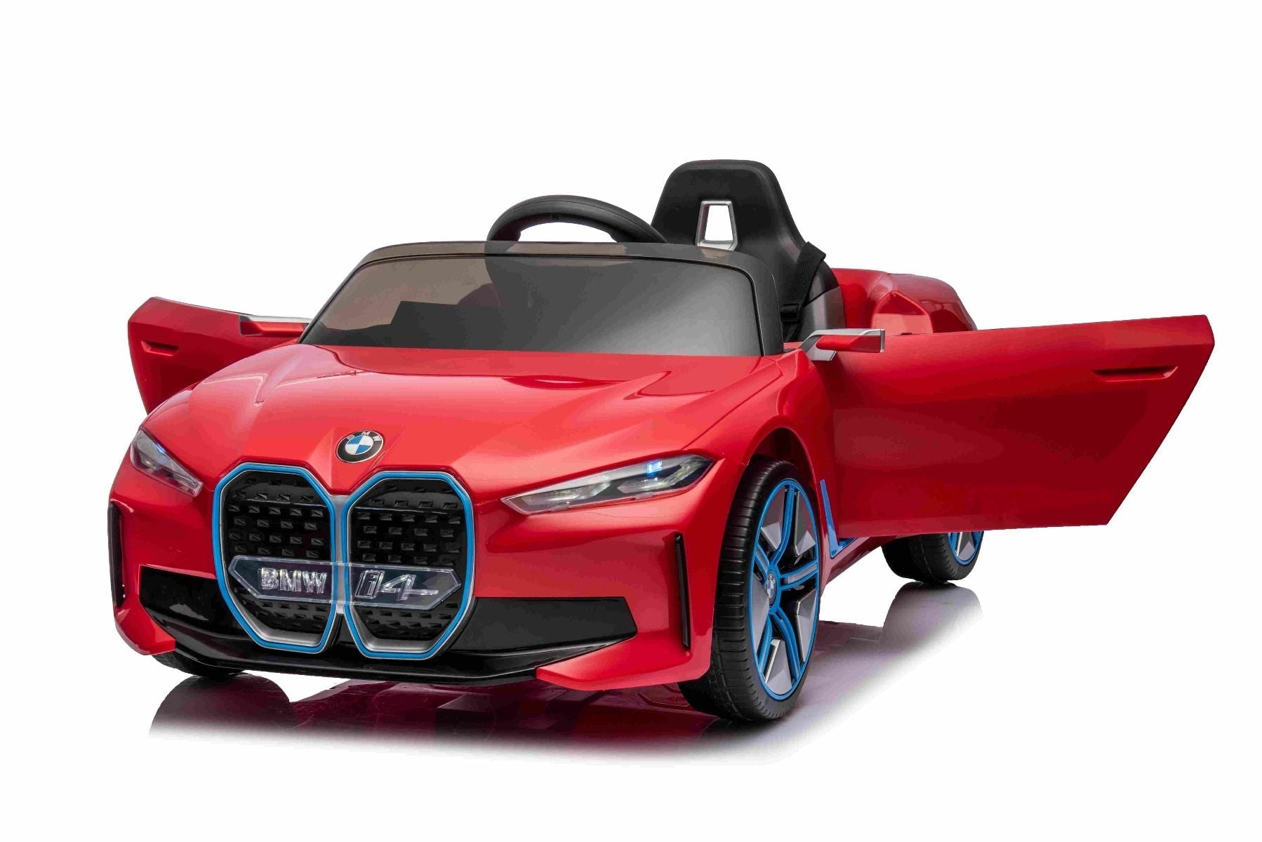 Elektro-Rutschauto BMW i4, rouge, 2,4-GHz-Fernbedienung, USB / AUX / Bluetooth, Hinterradaufhängung, 12-V-Batterie, LED-Leuchten, 2 x 25-W-Motor, ORIGINAL-Lizenz