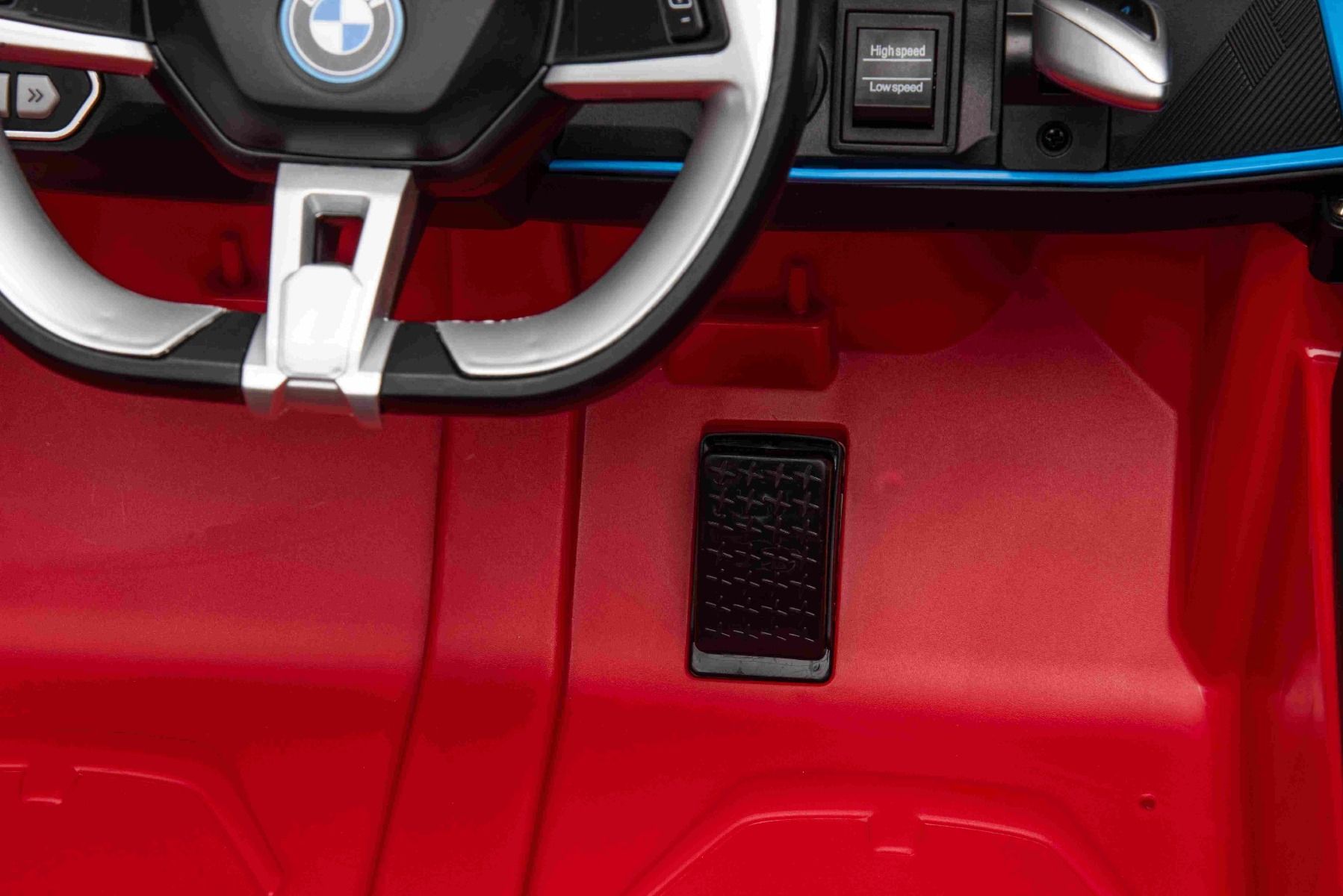 Elektro-Rutschauto BMW i4, rouge, 2,4-GHz-Fernbedienung, USB / AUX / Bluetooth, Hinterradaufhängung, 12-V-Batterie, LED-Leuchten, 2 x 25-W-Motor, ORIGINAL-Lizenz