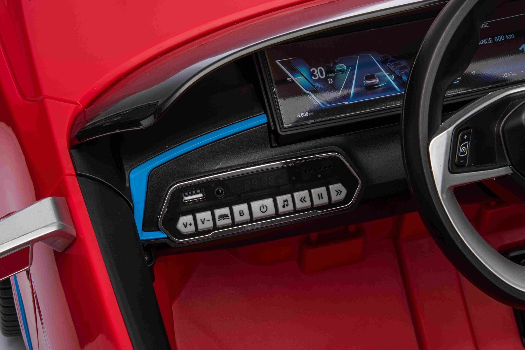 Elektro-Rutschauto BMW i4, rouge, 2,4-GHz-Fernbedienung, USB / AUX / Bluetooth, Hinterradaufhängung, 12-V-Batterie, LED-Leuchten, 2 x 25-W-Motor, ORIGINAL-Lizenz