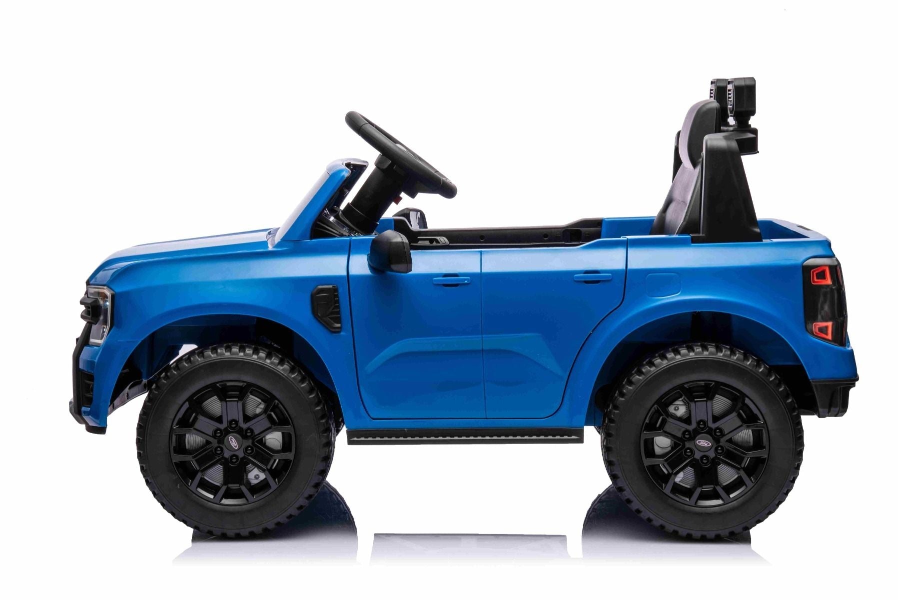Elektro-Rutschauto FORD Ranger 12V, blau, Ledersitz, 2,4-GHz-Fernbedienung, Bluetooth-/USB-Eingang, Federung, 12-V-Batterie, Kunststoffräder, 2 x 30-W-Motoren, ORIGINAL-Lizenz