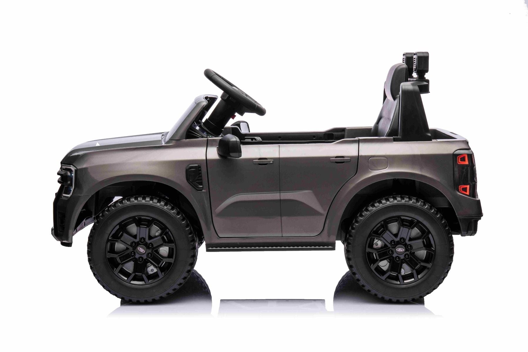 Elektro-Rutschauto FORD Ranger 12V, grau, Ledersitz, 2,4-GHz-Fernbedienung, Bluetooth-/USB-Eingang, Federung, 12-V-Batterie, Kunststoffräder, 2 x 30-W-Motoren, ORIGINAL-Lizenz