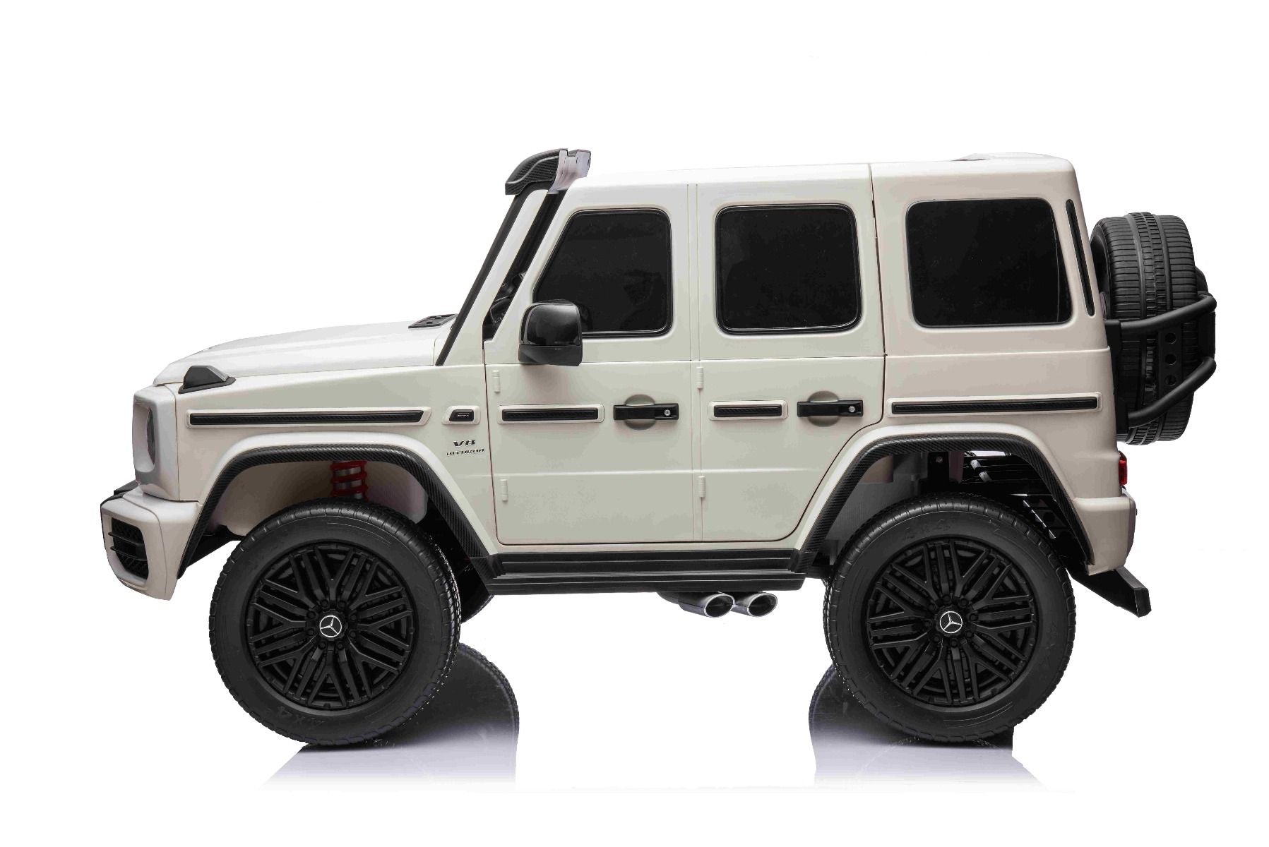 Elektro-Kinderauto Mercedes-Benz G63 AMG 4x4² Zweisitzer 12V, Weiß, MP3-Player mit USB/AUX-Eingang, 4x4-Antrieb, Batterie 12V14Ah, gefederte EVA-Räder, Kunstledersitze, Fernbedienung, Lizenziert
