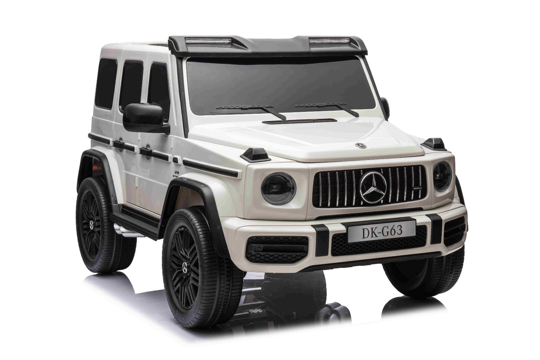 Elektro-Kinderauto Mercedes-Benz G63 AMG 4x4² Zweisitzer 12V, Weiß, MP3-Player mit USB/AUX-Eingang, 4x4-Antrieb, Batterie 12V14Ah, gefederte EVA-Räder, Kunstledersitze, Fernbedienung, Lizenziert
