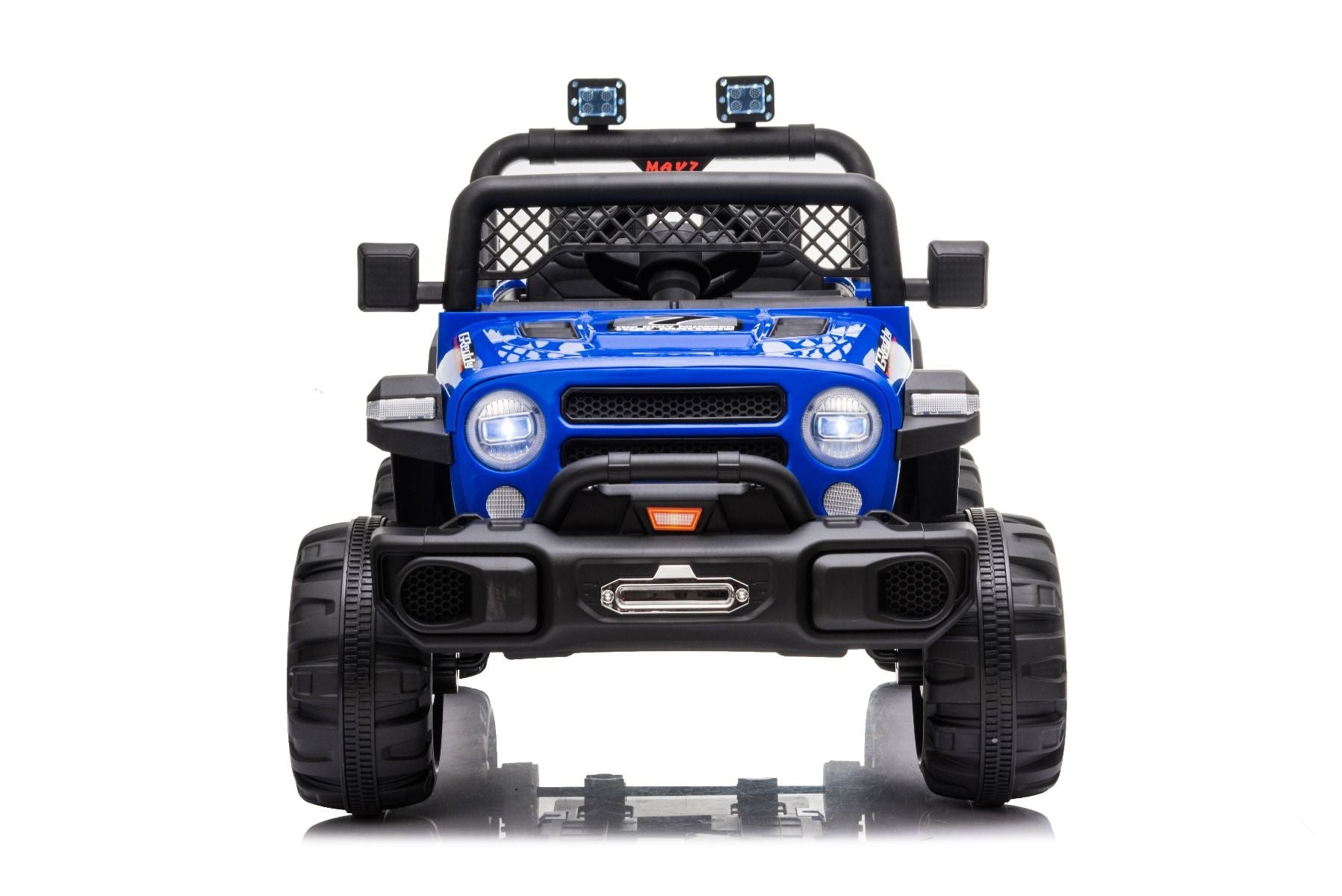 All Ride Elektroauto mit Hinterradantrieb, bleu, 12 V Akku, hohes Fahrwerk, breite Sitzbank, Federung an der Hinterachse, 2,4 GHz Fernsteuerung, MP3-Player mit USB, LED-Leuchten, rot