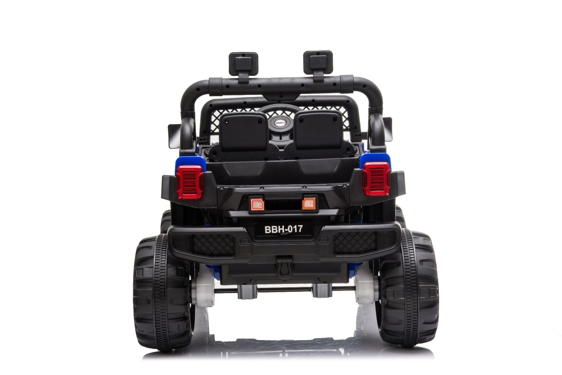 All Ride Elektroauto mit Hinterradantrieb, bleu, 12 V Akku, hohes Fahrwerk, breite Sitzbank, Federung an der Hinterachse, 2,4 GHz Fernsteuerung, MP3-Player mit USB, LED-Leuchten, rot