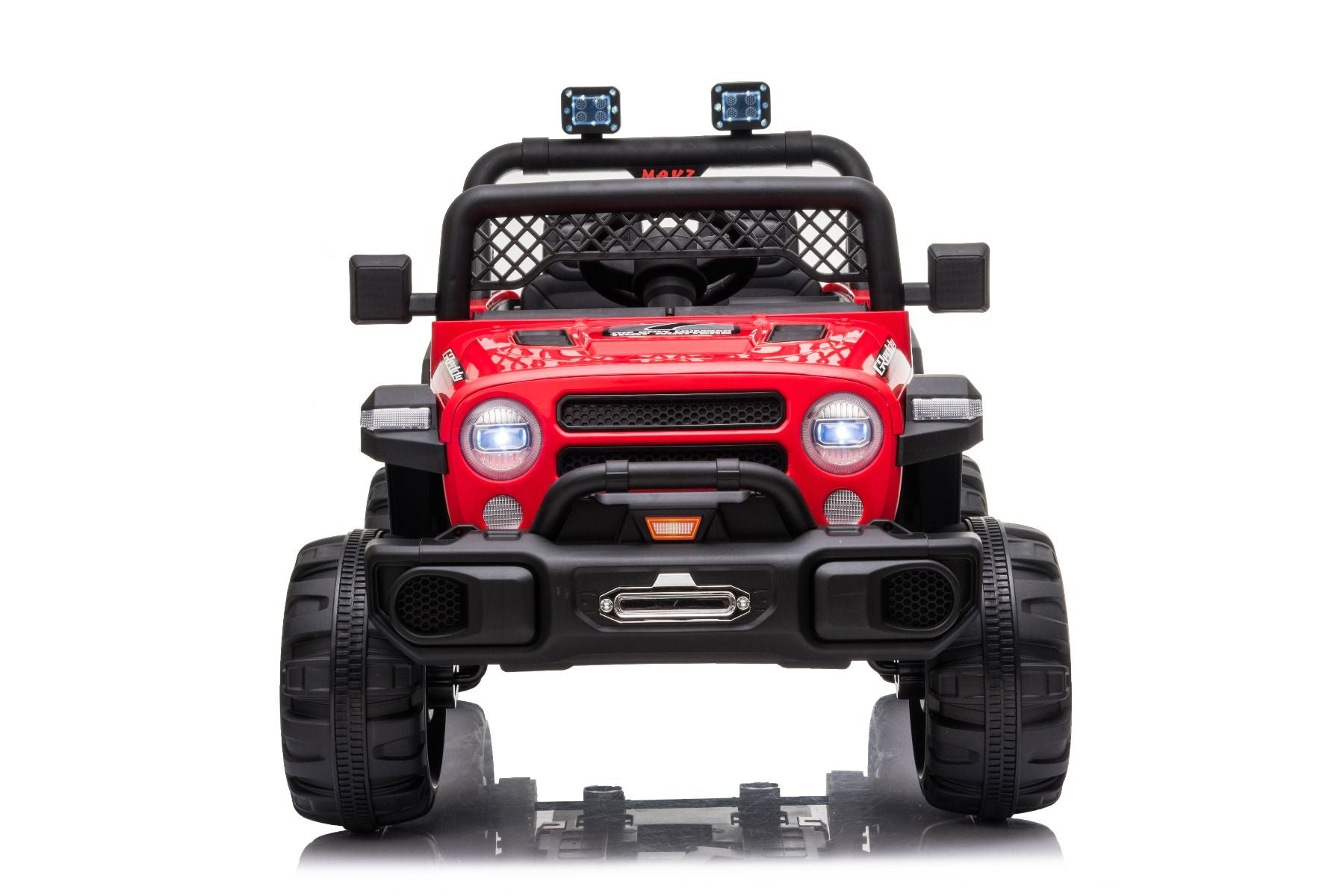 All Ride Elektroauto mit Hinterradantrieb, rot, 12 V Akku, hohes Fahrwerk, breite Sitzbank, Federung an der Hinterachse, 2,4 GHz Fernsteuerung, MP3-Player mit USB, LED-Leuchten, rot