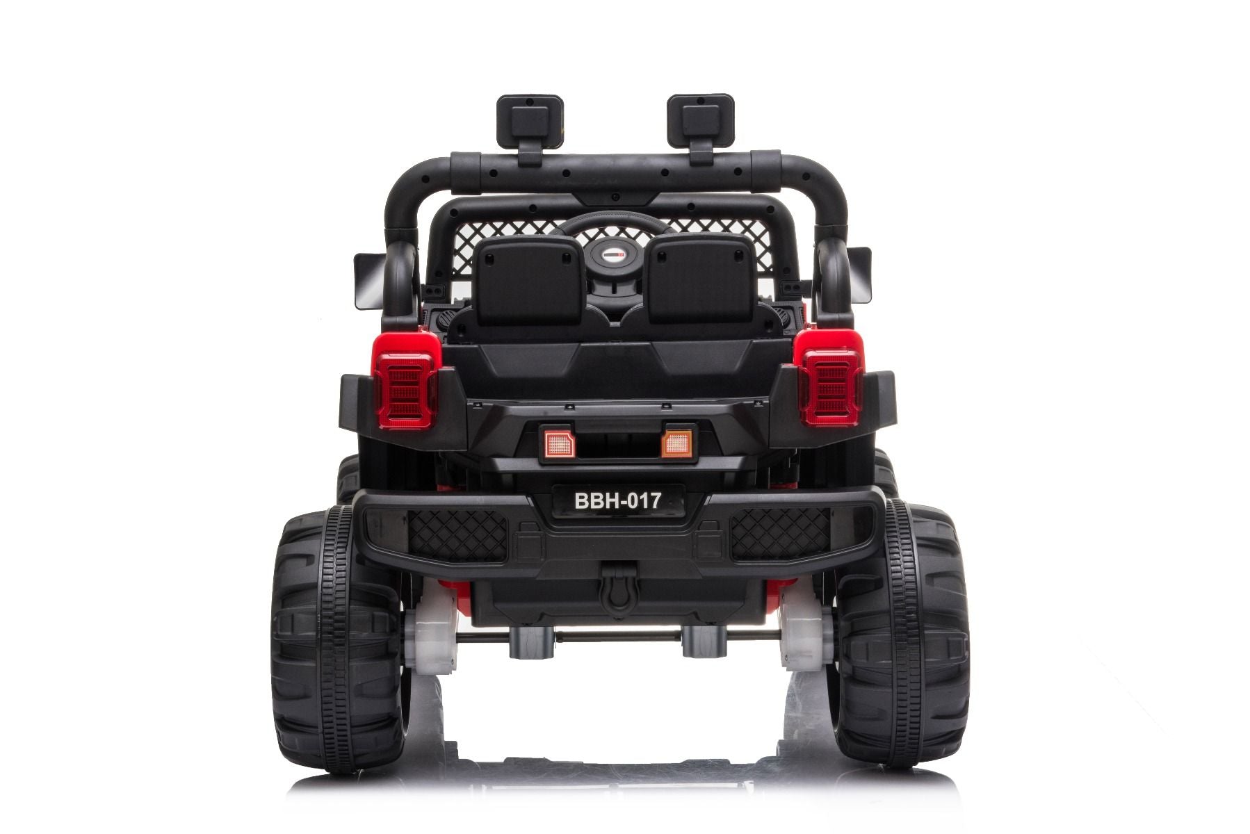 All Ride Elektroauto mit Hinterradantrieb, rot, 12 V Akku, hohes Fahrwerk, breite Sitzbank, Federung an der Hinterachse, 2,4 GHz Fernsteuerung, MP3-Player mit USB, LED-Leuchten, rot