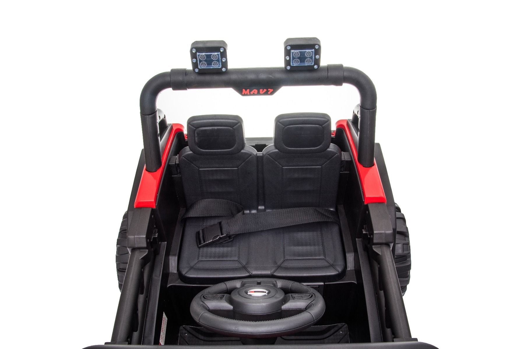 All Ride Elektroauto mit Hinterradantrieb, rot, 12 V Akku, hohes Fahrwerk, breite Sitzbank, Federung an der Hinterachse, 2,4 GHz Fernsteuerung, MP3-Player mit USB, LED-Leuchten, rot