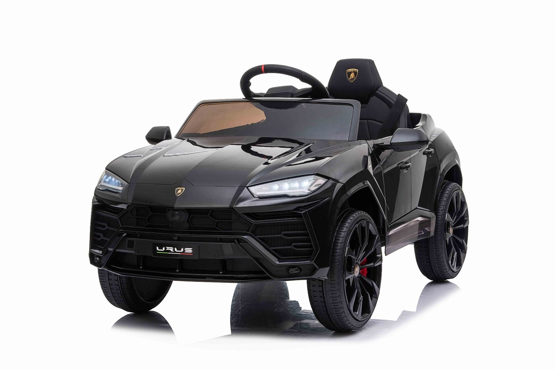 Kinder elektroauto 12V Lamborghini URUS, Schwarz, original lizenziert, 2x Motor, 12V Batterie, Elektroauto für kinder mit 2,4-GHz-Fernbedienung, weiche EVA-Räder, Federung, Elektrofahrzeug kinder ab 3 bis 6 jahre