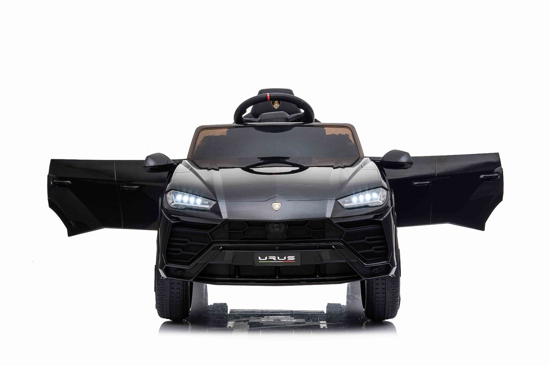 Kinder elektroauto 12V Lamborghini URUS, Schwarz, original lizenziert, 2x Motor, 12V Batterie, Elektroauto für kinder mit 2,4-GHz-Fernbedienung, weiche EVA-Räder, Federung, Elektrofahrzeug kinder ab 3 bis 6 jahre