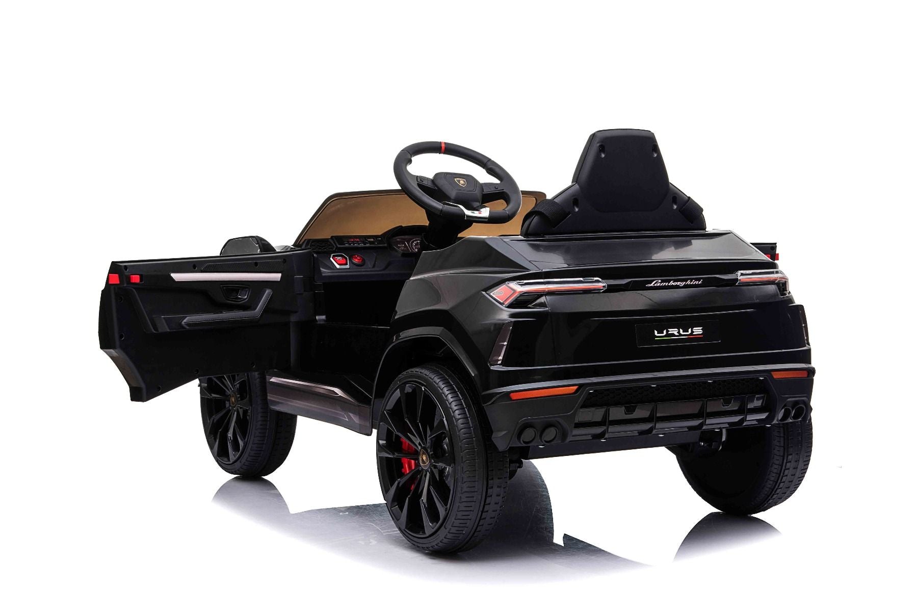Kinder elektroauto 12V Lamborghini URUS, Schwarz, original lizenziert, 2x Motor, 12V Batterie, Elektroauto für kinder mit 2,4-GHz-Fernbedienung, weiche EVA-Räder, Federung, Elektrofahrzeug kinder ab 3 bis 6 jahre