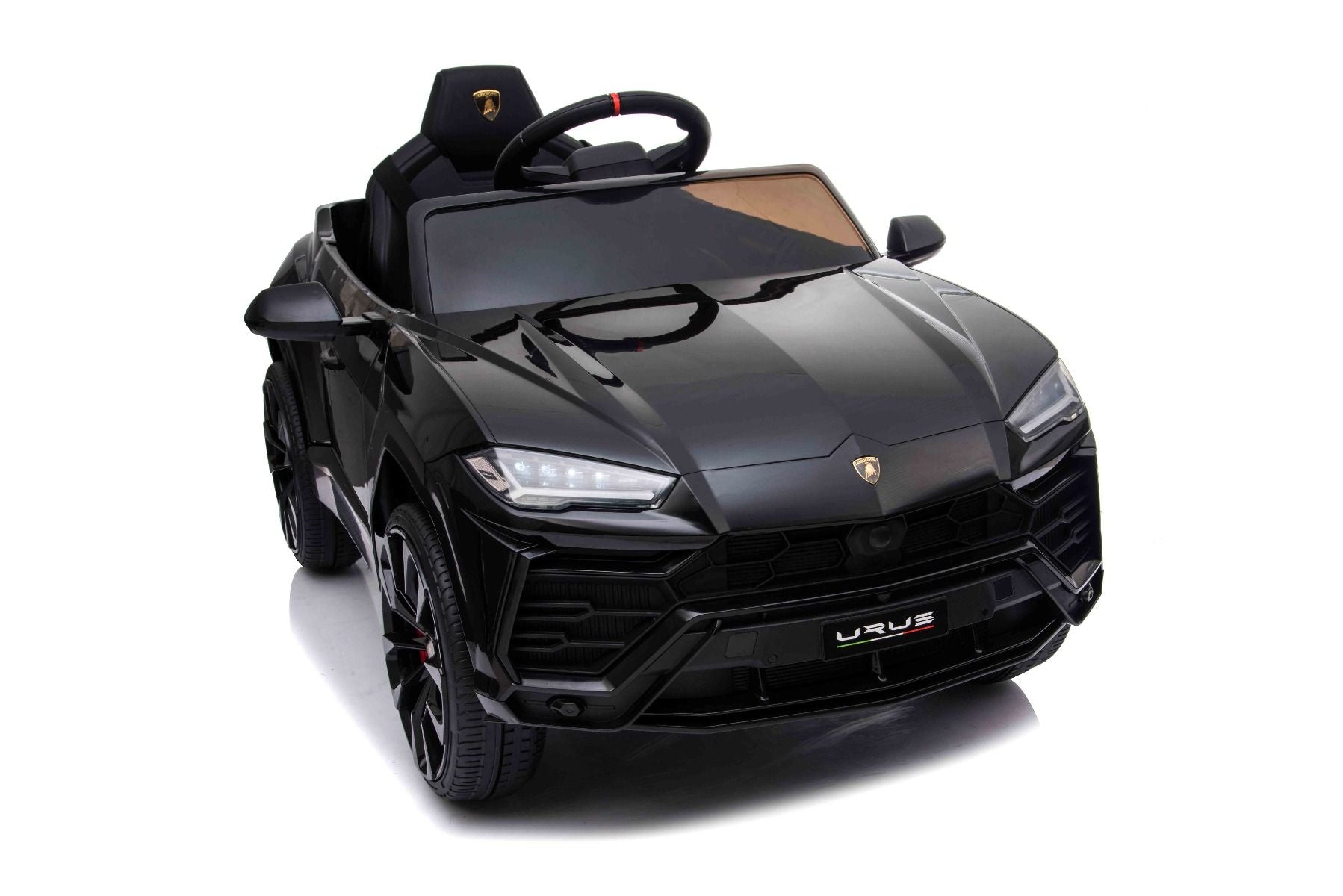 Kinder elektroauto 12V Lamborghini URUS, Schwarz, original lizenziert, 2x Motor, 12V Batterie, Elektroauto für kinder mit 2,4-GHz-Fernbedienung, weiche EVA-Räder, Federung, Elektrofahrzeug kinder ab 3 bis 6 jahre