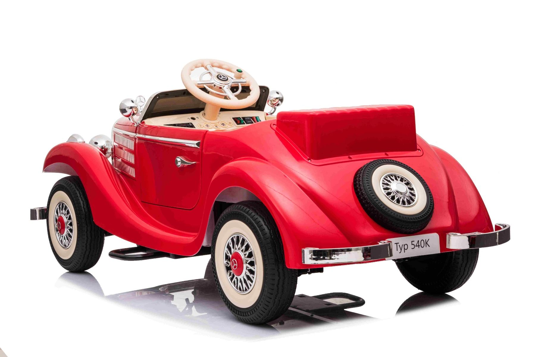 Kinder-Elektroauto Mercedes-Benz 540K, rot, lokale elterliche Kontrolle per Lenkrad, 2,4-GHz Fernbedienung, 12V14AH Batterie, 4x Motor, Kunstledersitz, EVA-Räder, Bluetooth, USB, Hinterradaufhängung
