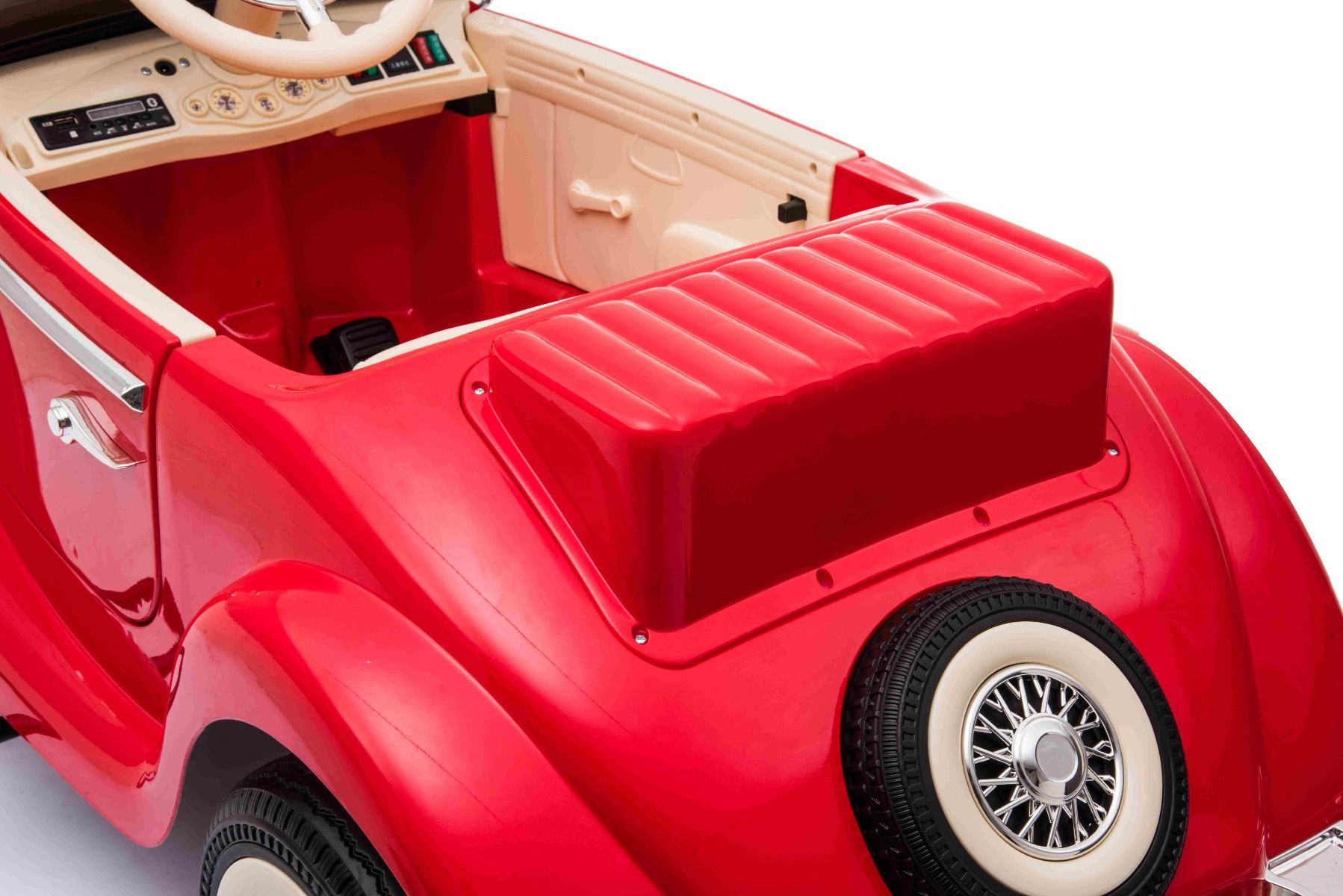 Kinder-Elektroauto Mercedes-Benz 540K, rot, lokale elterliche Kontrolle per Lenkrad, 2,4-GHz Fernbedienung, 12V14AH Batterie, 4x Motor, Kunstledersitz, EVA-Räder, Bluetooth, USB, Hinterradaufhängung