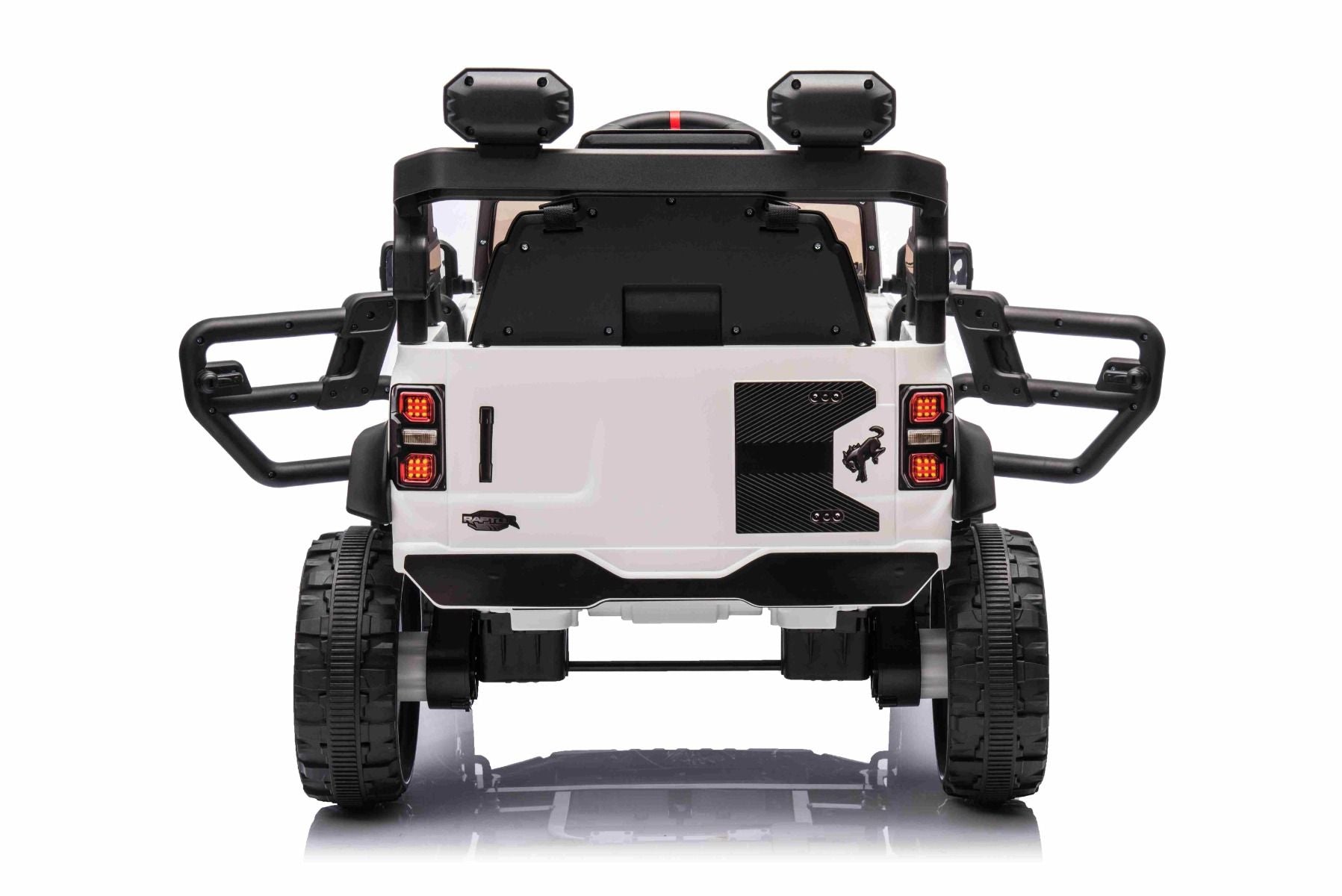 Elektrisches Kinderfahrzeug Ford Bronco mit Hinterradantrieb, lizenziert (Einzelsitzer), Weiß, Lithiumbatterie, hohe Bodenfreiheit, breiter Sitz, Hinterachsfederung, 2,4-GHz-Fernbedienung, MP3-Player mit USB-Anschluss, LED-Beleuchtung