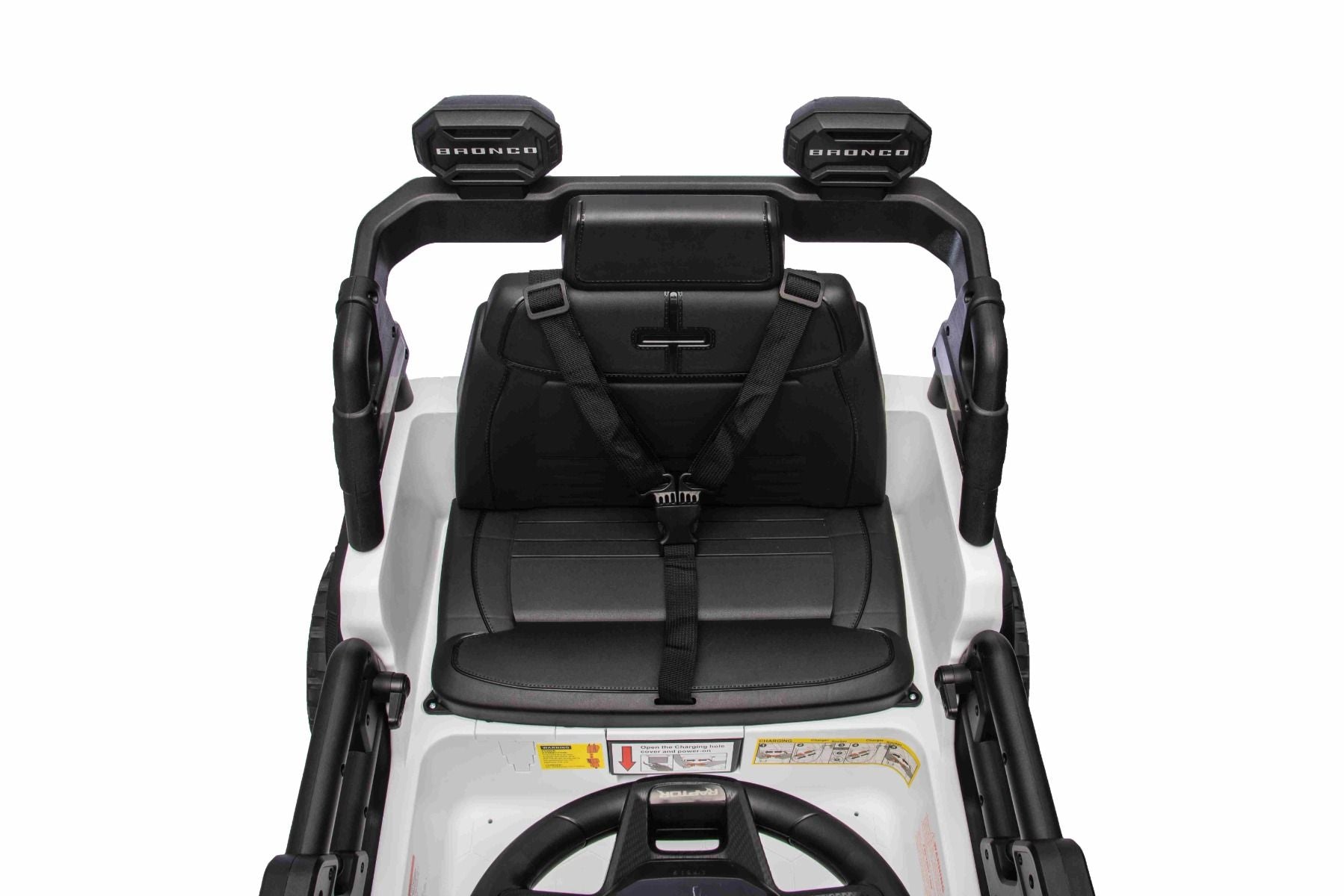 Elektrisches Kinderfahrzeug Ford Bronco mit Hinterradantrieb, lizenziert (Einzelsitzer), Weiß, Lithiumbatterie, hohe Bodenfreiheit, breiter Sitz, Hinterachsfederung, 2,4-GHz-Fernbedienung, MP3-Player mit USB-Anschluss, LED-Beleuchtung