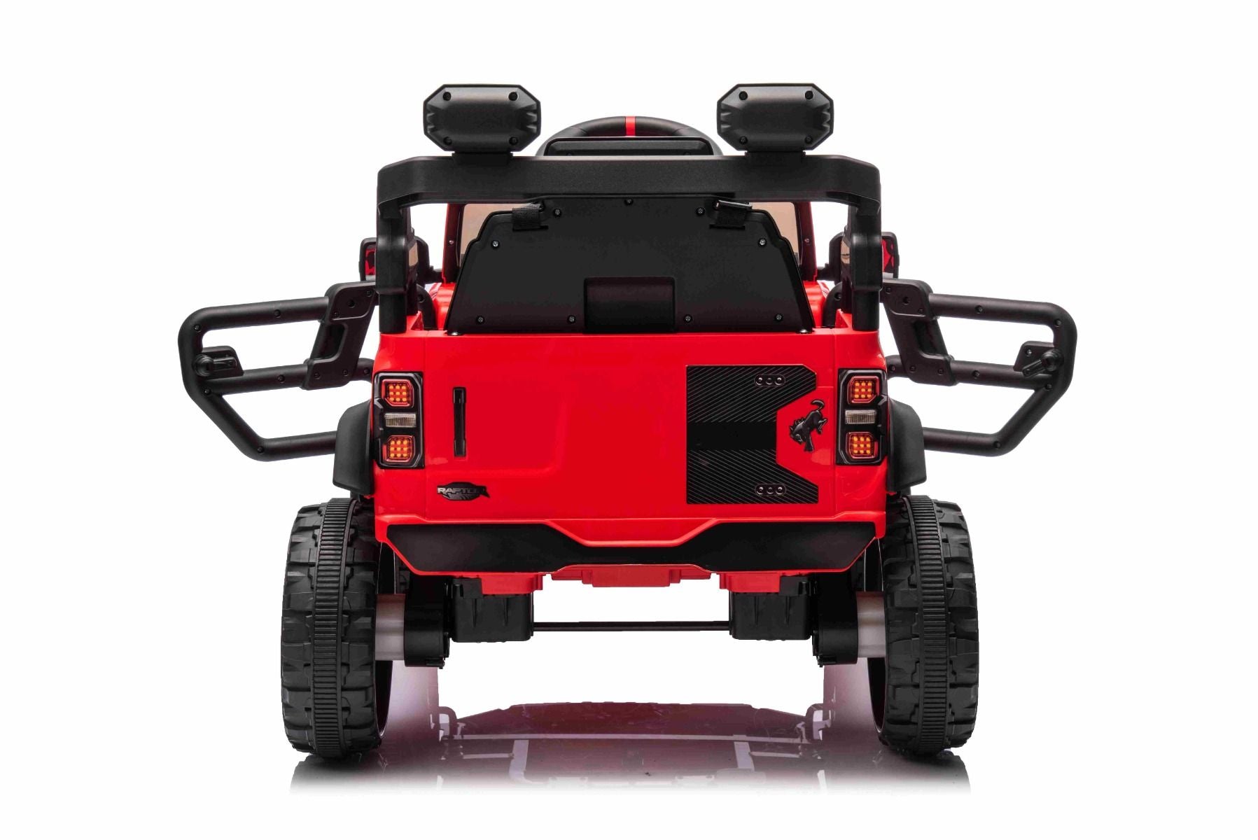 Elektrisches Kinderfahrzeug Ford Bronco mit Hinterradantrieb, lizenziert (Einzelsitzer), Rot, Lithiumbatterie, hohe Bodenfreiheit, breiter Sitz, Hinterachsfederung, 2,4-GHz-Fernbedienung, MP3-Player mit USB-Anschluss, LED-Beleuchtung