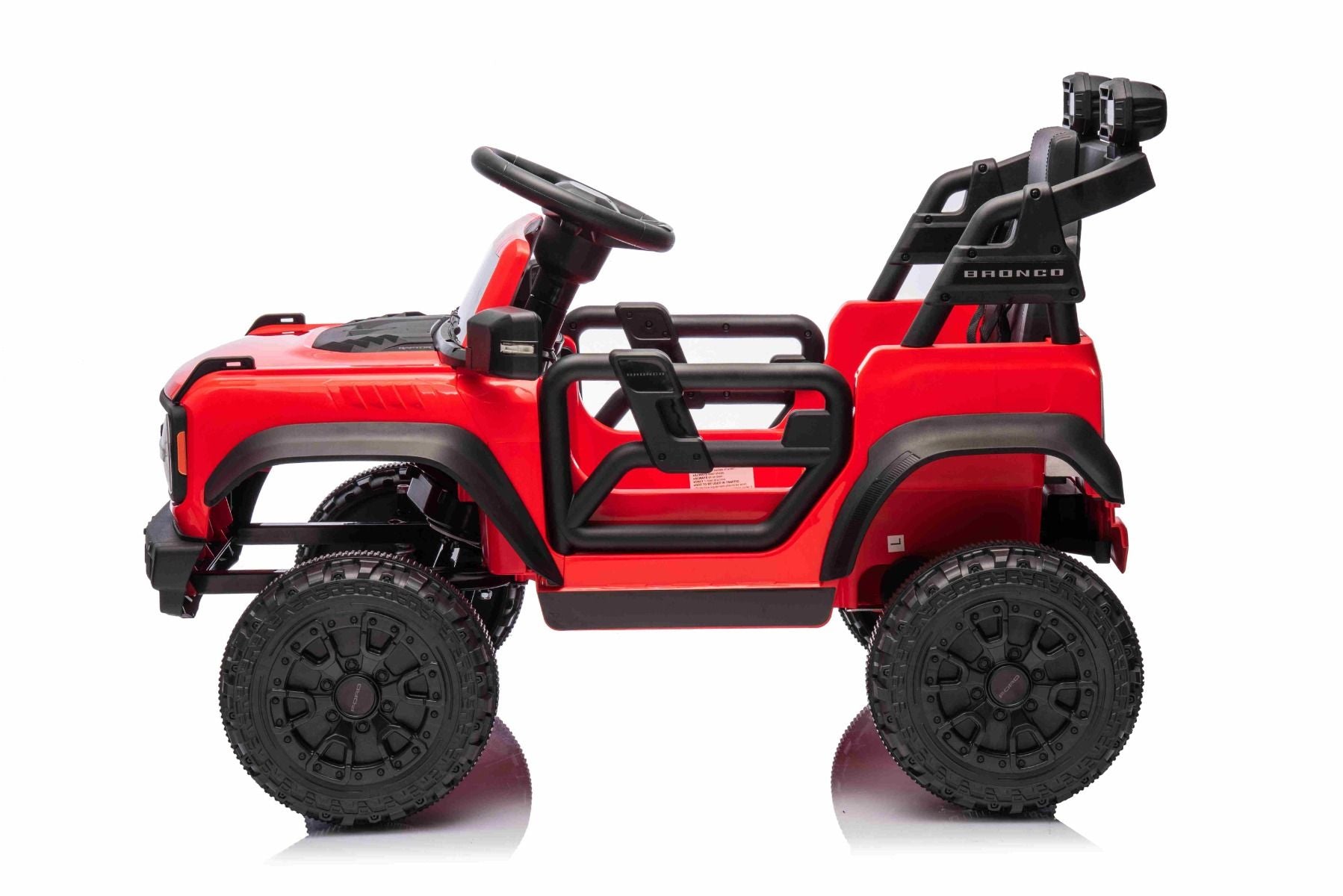 Elektrisches Kinderfahrzeug Ford Bronco mit Hinterradantrieb, lizenziert (Einzelsitzer), Rot, Lithiumbatterie, hohe Bodenfreiheit, breiter Sitz, Hinterachsfederung, 2,4-GHz-Fernbedienung, MP3-Player mit USB-Anschluss, LED-Beleuchtung