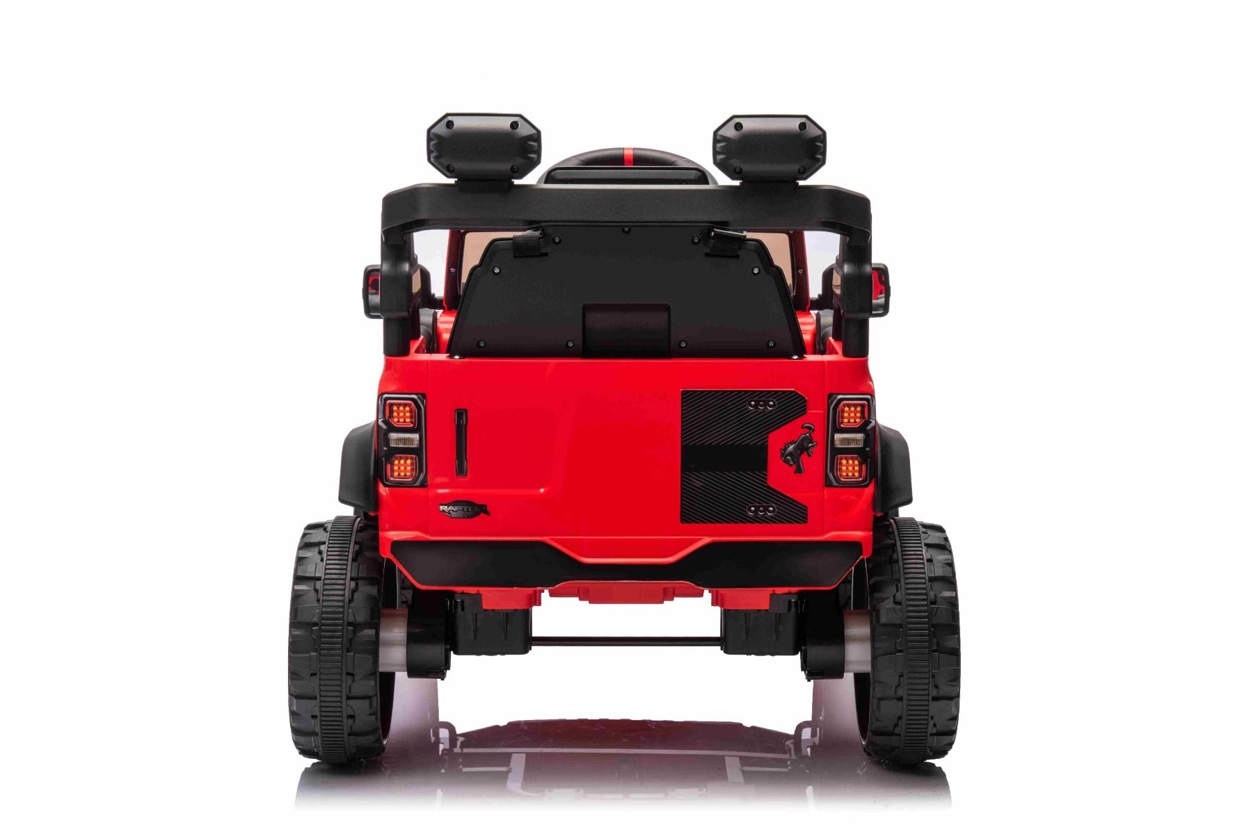 Elektrisches Kinderfahrzeug Ford Bronco mit Hinterradantrieb, lizenziert (Einzelsitzer), Rot, Lithiumbatterie, hohe Bodenfreiheit, breiter Sitz, Hinterachsfederung, 2,4-GHz-Fernbedienung, MP3-Player mit USB-Anschluss, LED-Beleuchtung