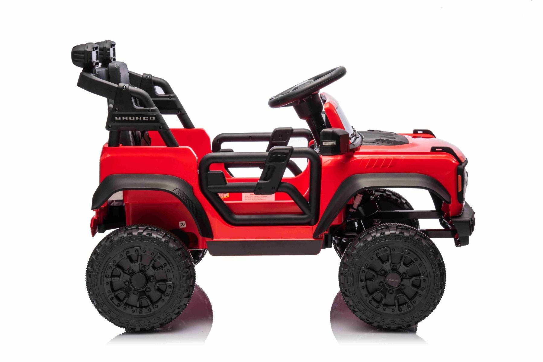 Elektrisches Kinderfahrzeug Ford Bronco mit Hinterradantrieb, lizenziert (Einzelsitzer), Rot, Lithiumbatterie, hohe Bodenfreiheit, breiter Sitz, Hinterachsfederung, 2,4-GHz-Fernbedienung, MP3-Player mit USB-Anschluss, LED-Beleuchtung