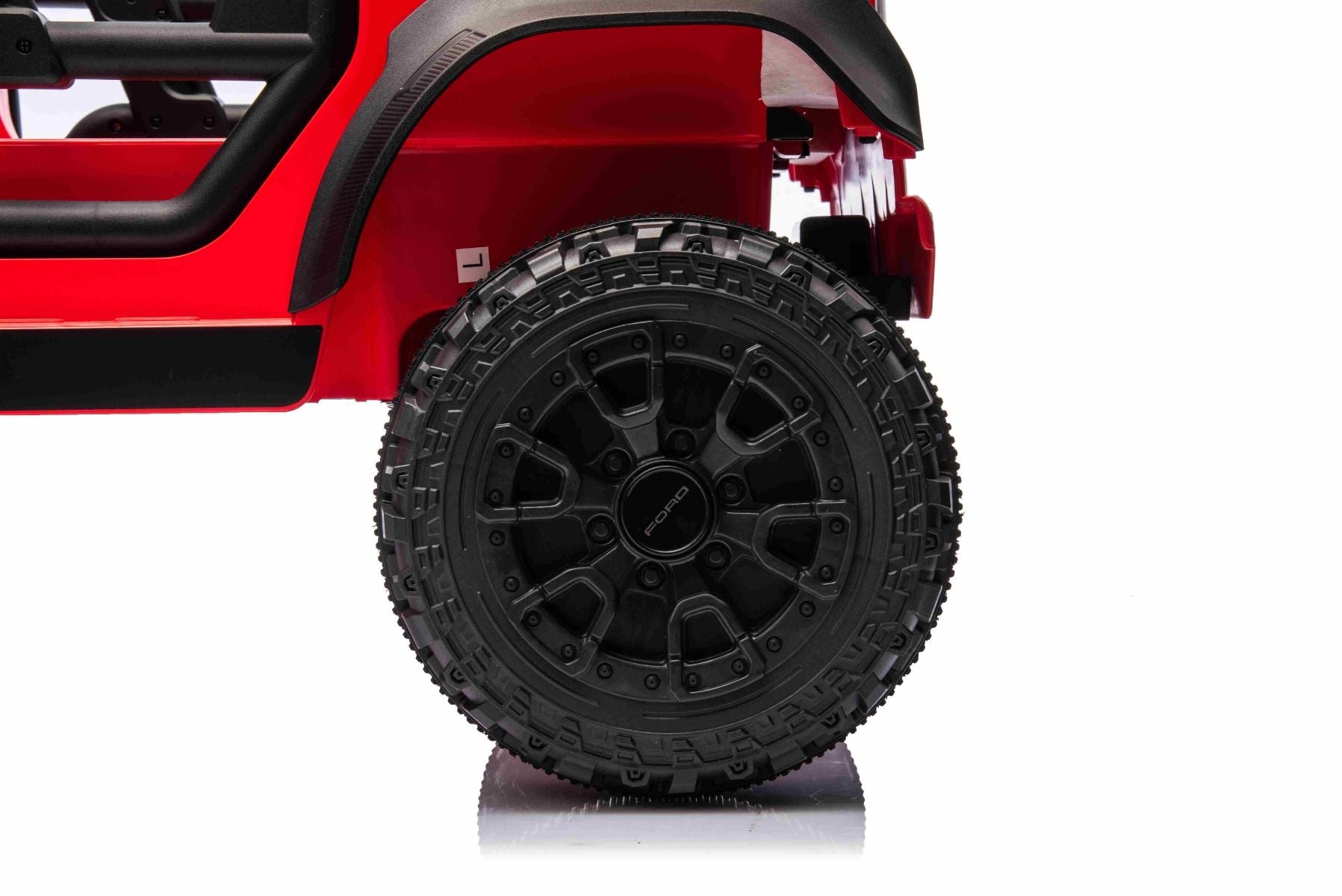 Elektrisches Kinderfahrzeug Ford Bronco mit Hinterradantrieb, lizenziert (Einzelsitzer), Rot, Lithiumbatterie, hohe Bodenfreiheit, breiter Sitz, Hinterachsfederung, 2,4-GHz-Fernbedienung, MP3-Player mit USB-Anschluss, LED-Beleuchtung