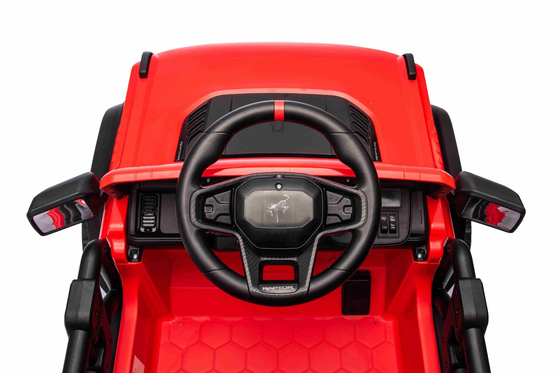 Elektrisches Kinderfahrzeug Ford Bronco mit Hinterradantrieb, lizenziert (Einzelsitzer), Rot, Lithiumbatterie, hohe Bodenfreiheit, breiter Sitz, Hinterachsfederung, 2,4-GHz-Fernbedienung, MP3-Player mit USB-Anschluss, LED-Beleuchtung