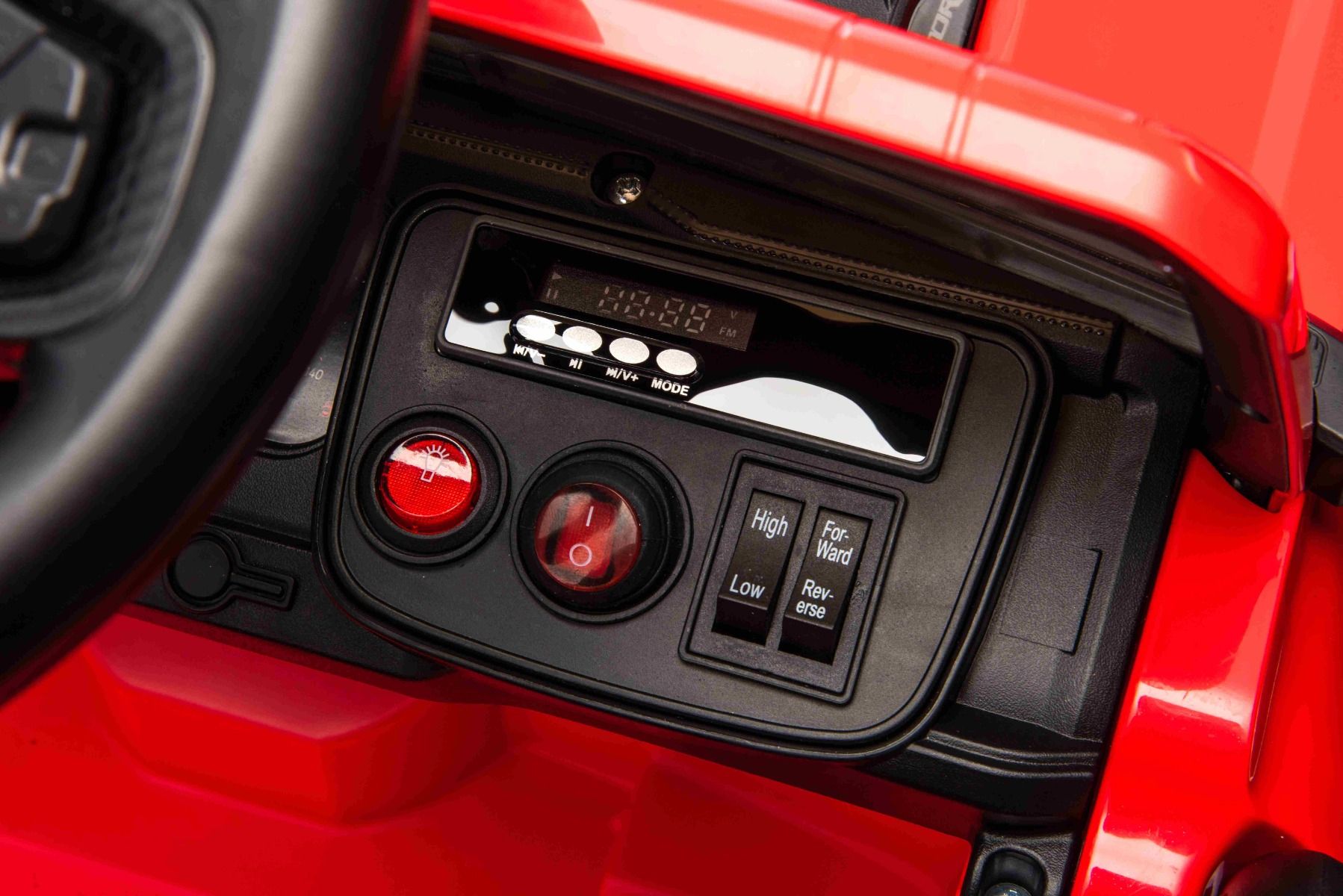 Elektrisches Kinderfahrzeug Ford Bronco mit Hinterradantrieb, lizenziert (Einzelsitzer), Rot, Lithiumbatterie, hohe Bodenfreiheit, breiter Sitz, Hinterachsfederung, 2,4-GHz-Fernbedienung, MP3-Player mit USB-Anschluss, LED-Beleuchtung