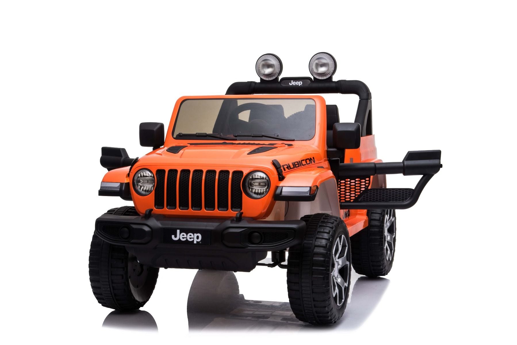 RIRICAR Elektroauto für Kinder 12V Jeep Wrangler, Orange, kinder elektroauto 2 sitzer mit 2,4-GHz-Fernbedienung, Radio mit Bluetooth- und USB-Eingang, Lithium-Akku, Eva-Räder, elektrofahrzeug kinder ab 3-8 jahre