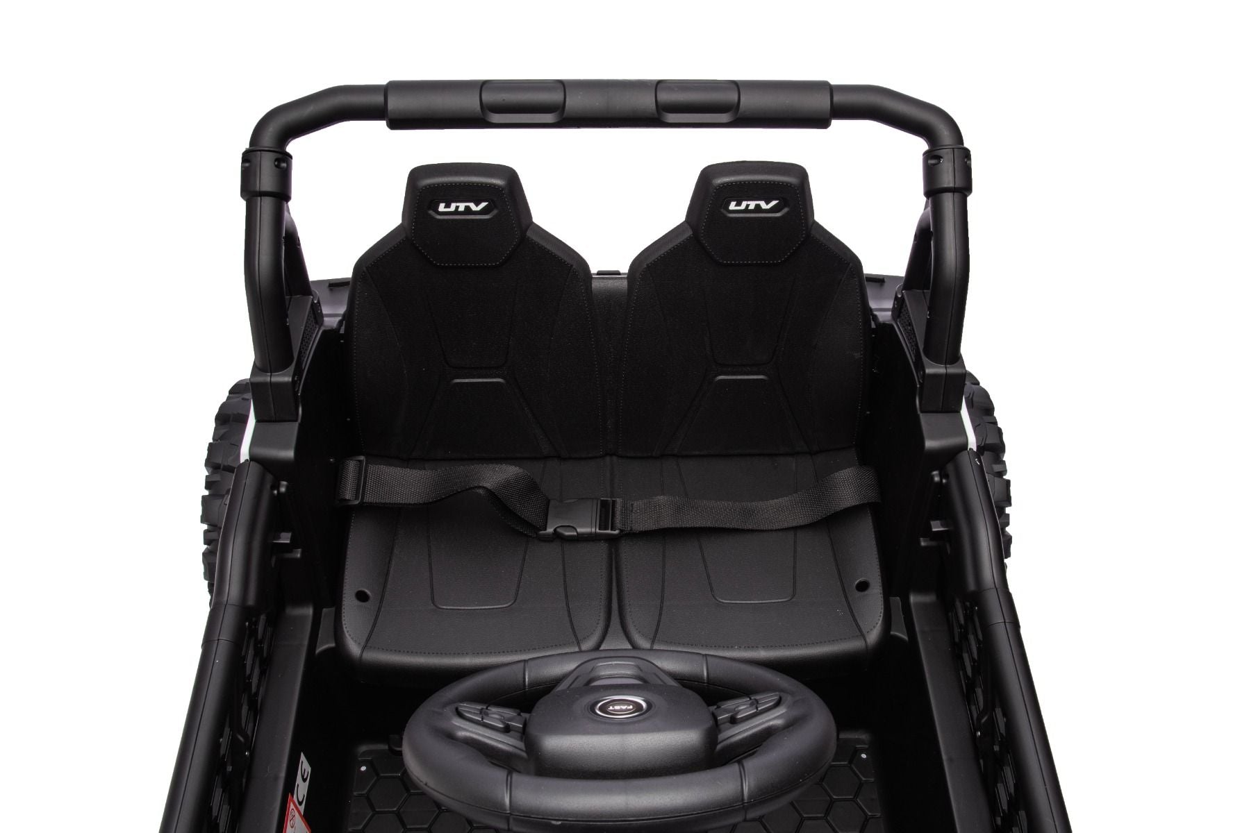 Elektrisches Aufsitzauto UTV Small 12V, weiß, Hinterradantrieb, 12V Batterie, Kunststoffräder, Breiter Doppelsitz für nur ein Kind, 2,4 GHz Fernbedienung, MP3-Player mit USB/SD-Eingang, LED-Leuchten