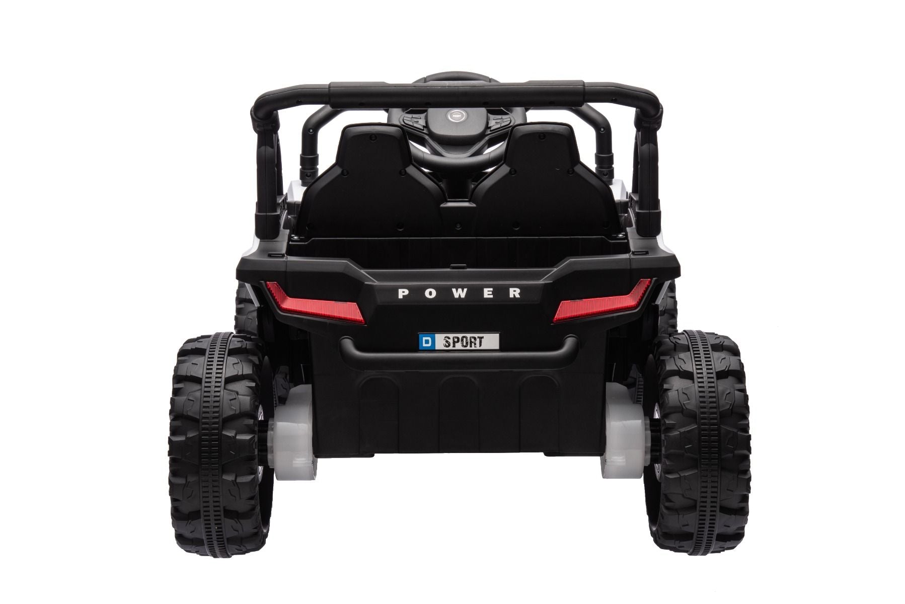 Elektrisches Aufsitzauto UTV Small 12V, weiß, Hinterradantrieb, 12V Batterie, Kunststoffräder, Breiter Doppelsitz für nur ein Kind, 2,4 GHz Fernbedienung, MP3-Player mit USB/SD-Eingang, LED-Leuchten