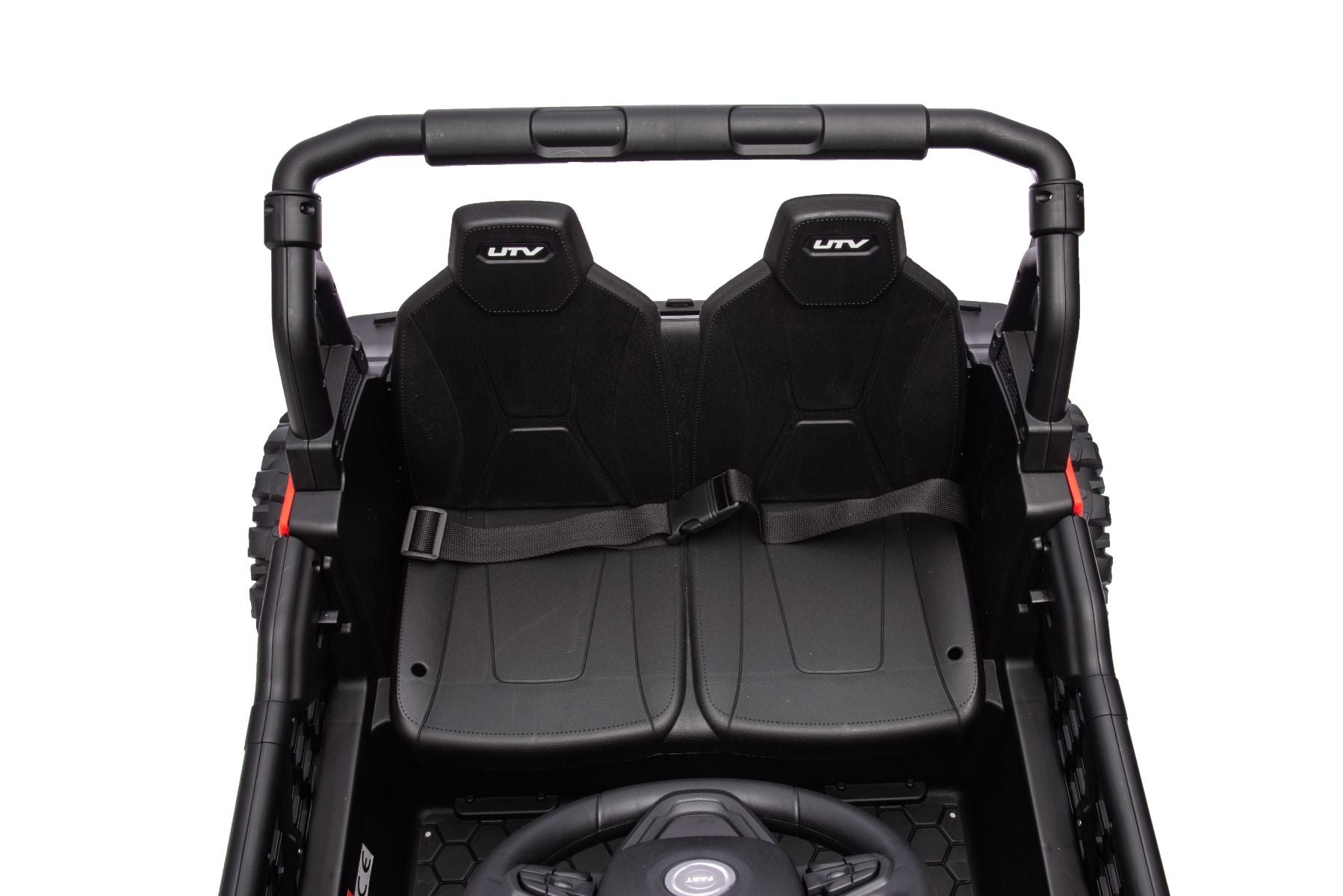 Elektrisches Aufsitzauto UTV Small 12V, rot, Hinterradantrieb, 12V Batterie, Kunststoffräder, Breiter Doppelsitz für nur ein Kind, 2,4 GHz Fernbedienung, MP3-Player mit USB/SD-Eingang, LED-Leuchten