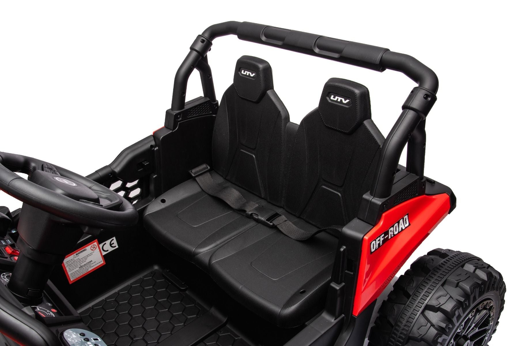 Elektrisches Aufsitzauto UTV Small 12V, rot, Hinterradantrieb, 12V Batterie, Kunststoffräder, Breiter Doppelsitz für nur ein Kind, 2,4 GHz Fernbedienung, MP3-Player mit USB/SD-Eingang, LED-Leuchten