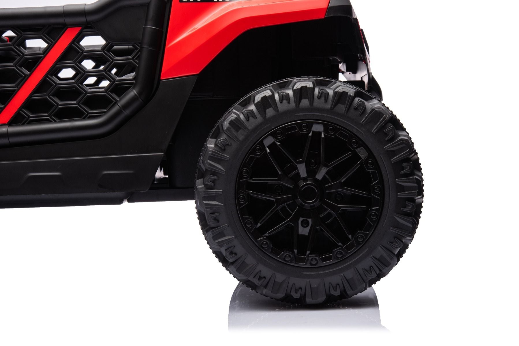 Elektrisches Aufsitzauto UTV Small 12V, rot, Hinterradantrieb, 12V Batterie, Kunststoffräder, Breiter Doppelsitz für nur ein Kind, 2,4 GHz Fernbedienung, MP3-Player mit USB/SD-Eingang, LED-Leuchten