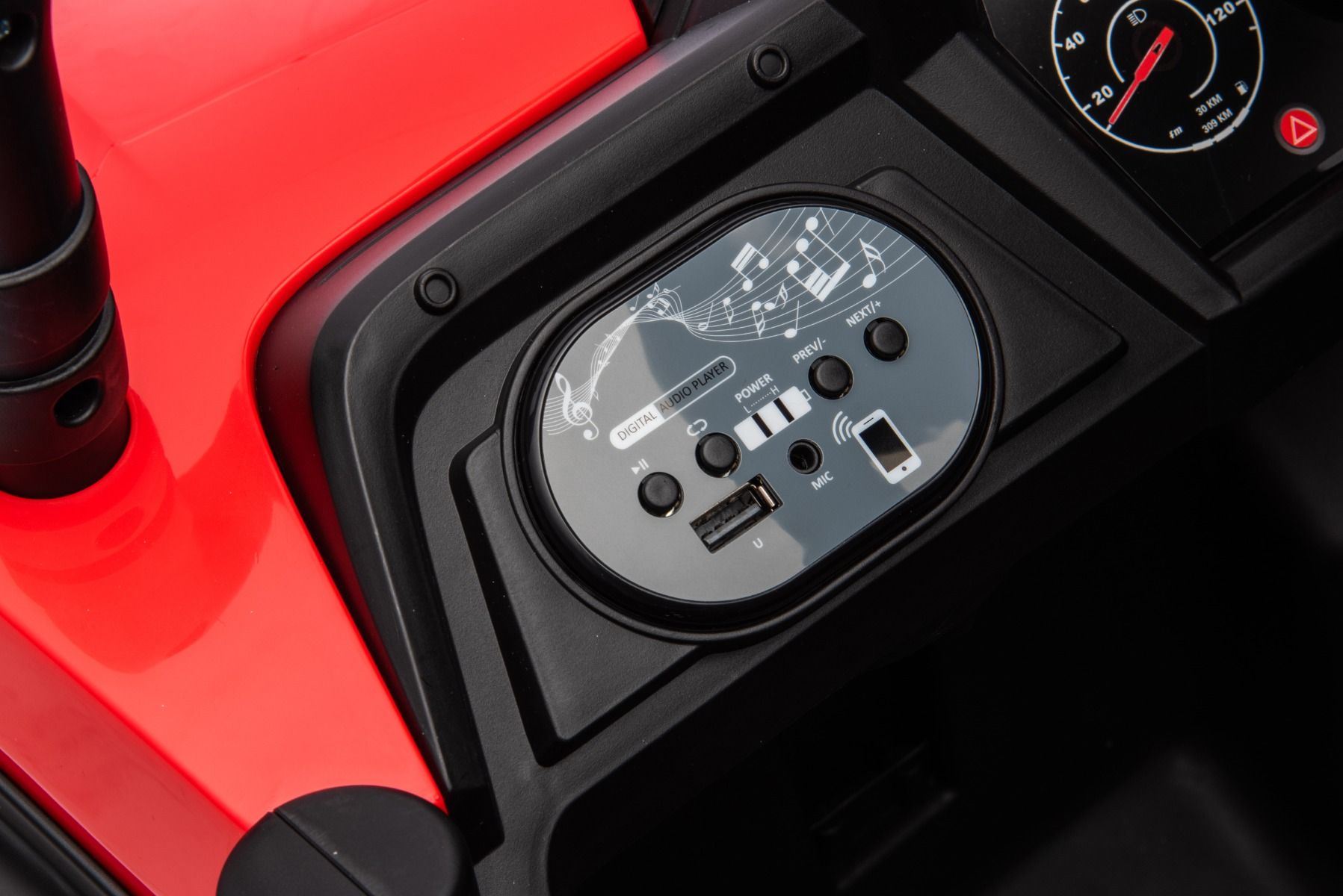 Elektrisches Aufsitzauto UTV Small 12V, rot, Hinterradantrieb, 12V Batterie, Kunststoffräder, Breiter Doppelsitz für nur ein Kind, 2,4 GHz Fernbedienung, MP3-Player mit USB/SD-Eingang, LED-Leuchten