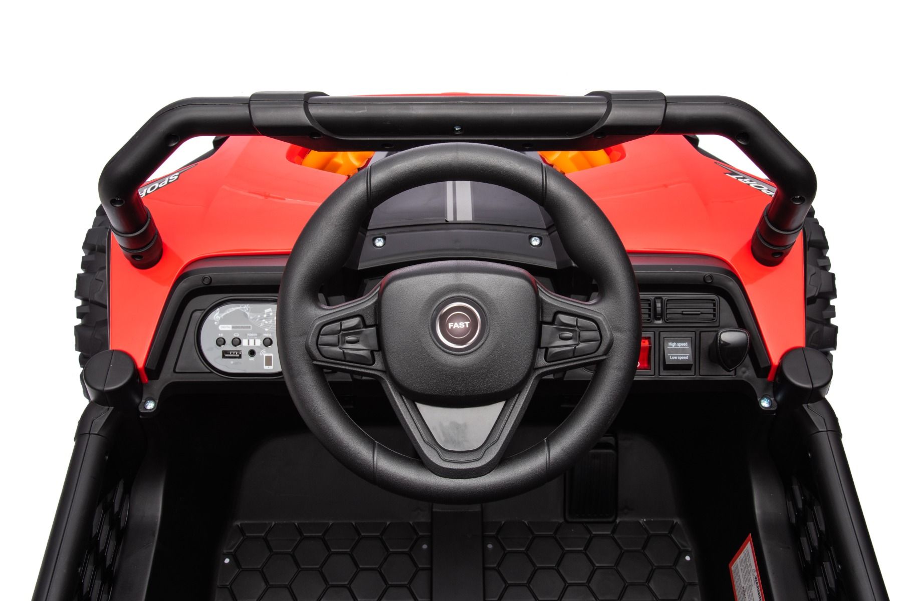 Elektrisches Aufsitzauto UTV Small 12V, rot, Hinterradantrieb, 12V Batterie, Kunststoffräder, Breiter Doppelsitz für nur ein Kind, 2,4 GHz Fernbedienung, MP3-Player mit USB/SD-Eingang, LED-Leuchten