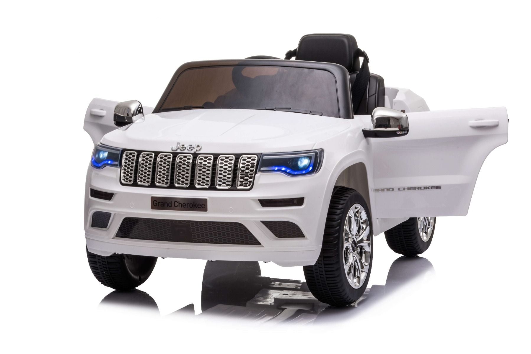 Voiture électrique enfant 12V JEEP GRAND CHEROKEE, BLANC, avec télécommande 2,4 Ghz, batterie 12V / 7AH, moteur 2 x 35W