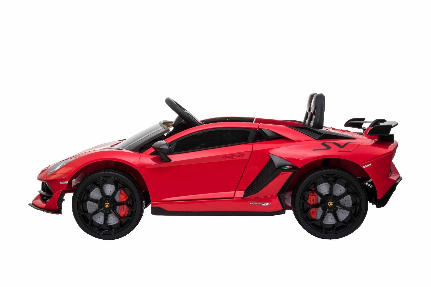 Elektroauto für Kinder Lamborghini Aventador 12V für zwei Benutzer, rot, vertikal öffnende Türen, 2 x 12V Motor, 12V Batterie, 2,4 GHz Fernbedienung, weiche EVA-Räder, Federung, Sanftanlauf, MP3-Player mit USB, Original lizenziert
