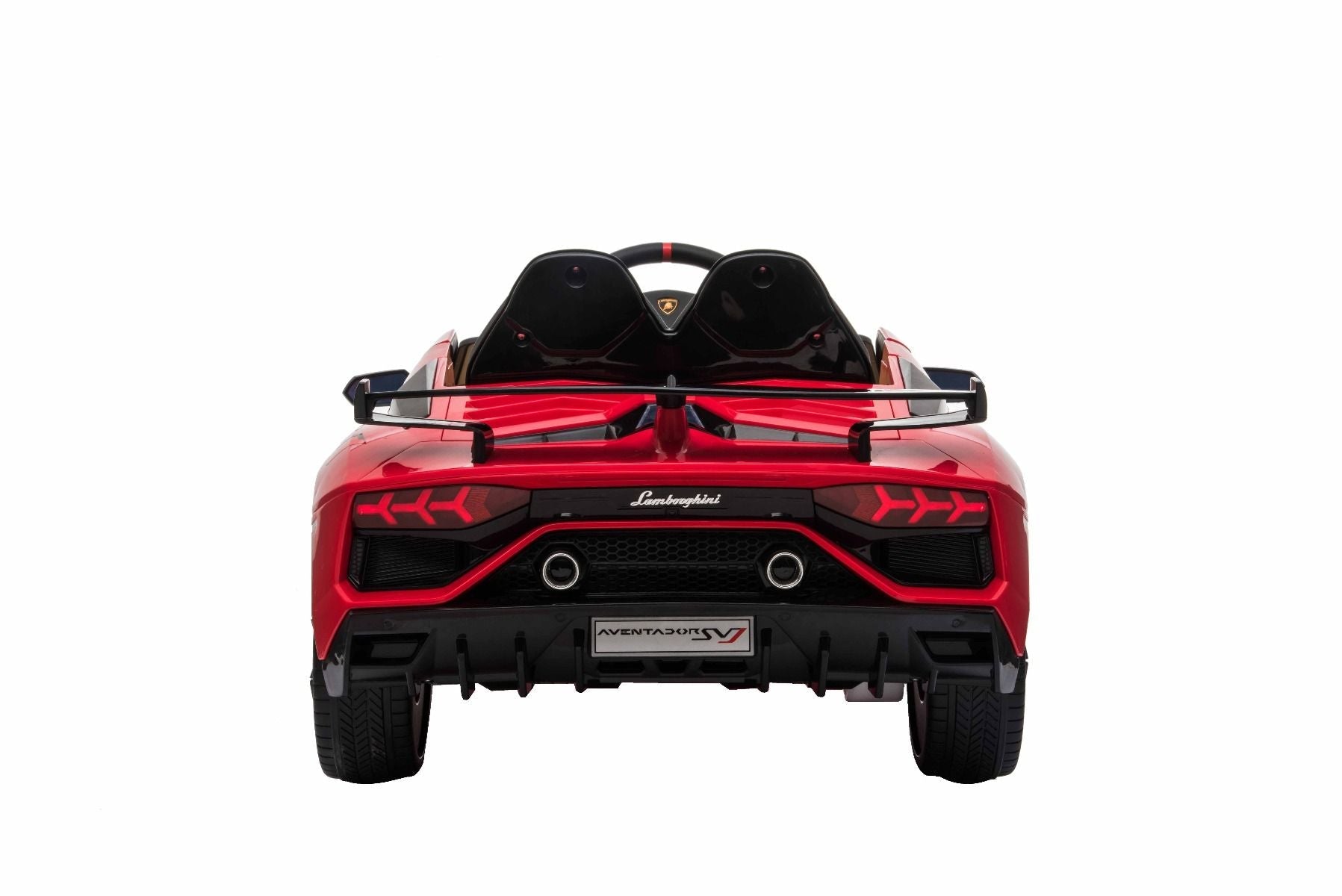 Elektroauto für Kinder Lamborghini Aventador 12V für zwei Benutzer, rot, vertikal öffnende Türen, 2 x 12V Motor, 12V Batterie, 2,4 GHz Fernbedienung, weiche EVA-Räder, Federung, Sanftanlauf, MP3-Player mit USB, Original lizenziert